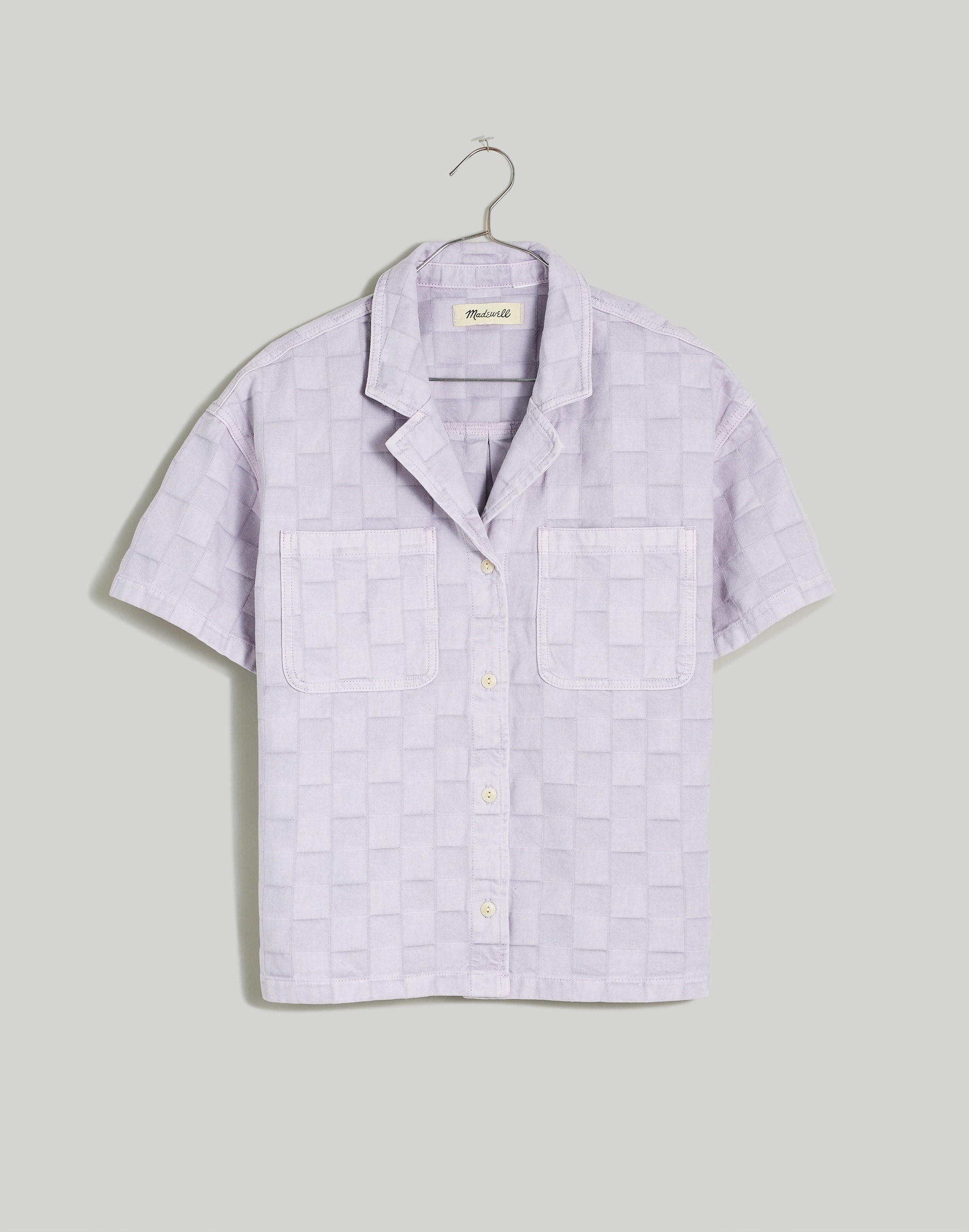 Garment-Dyed Checkerboard Button-Up Shirt