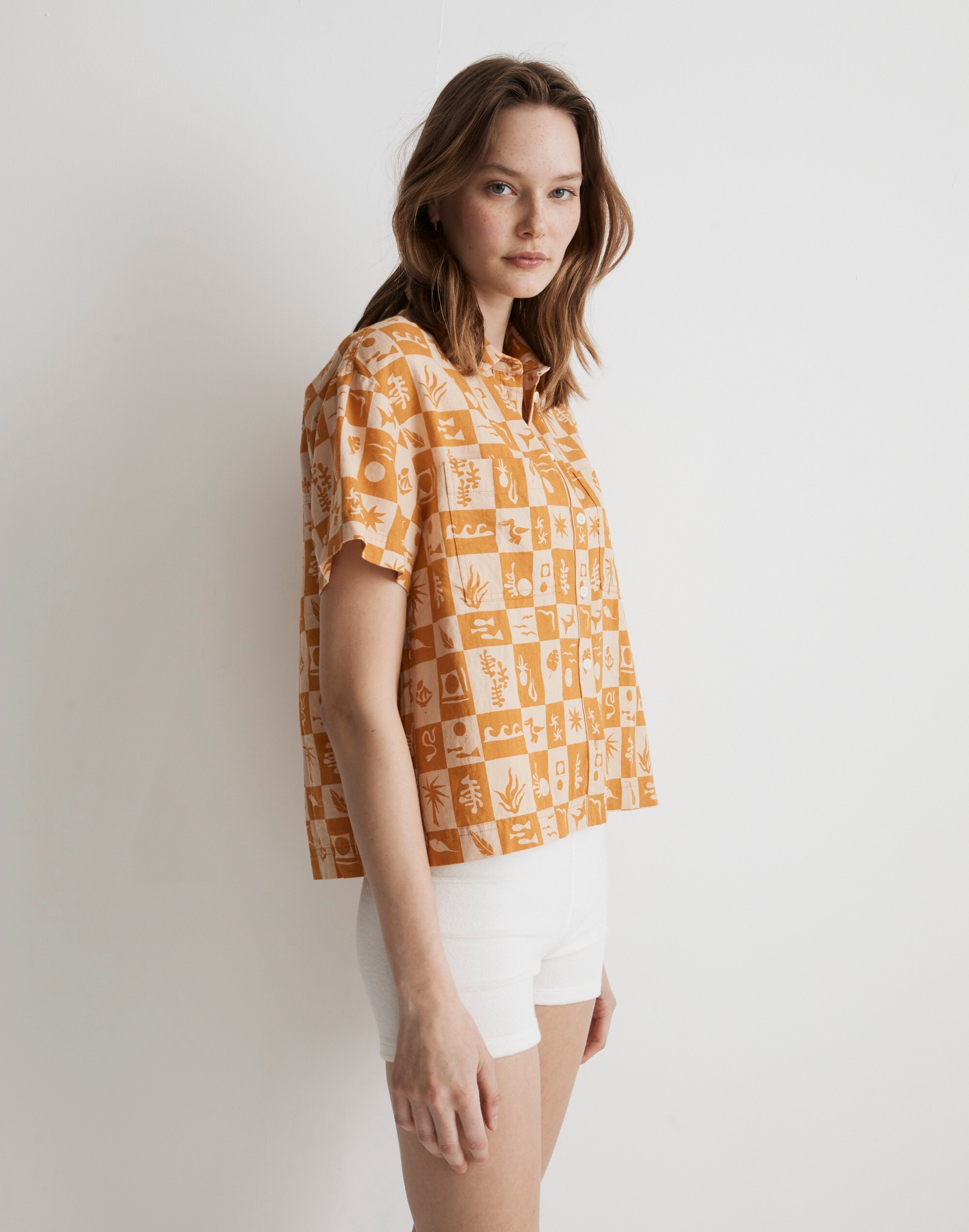 100% Linen Beachside Shirt in Coastal Checkerboard
