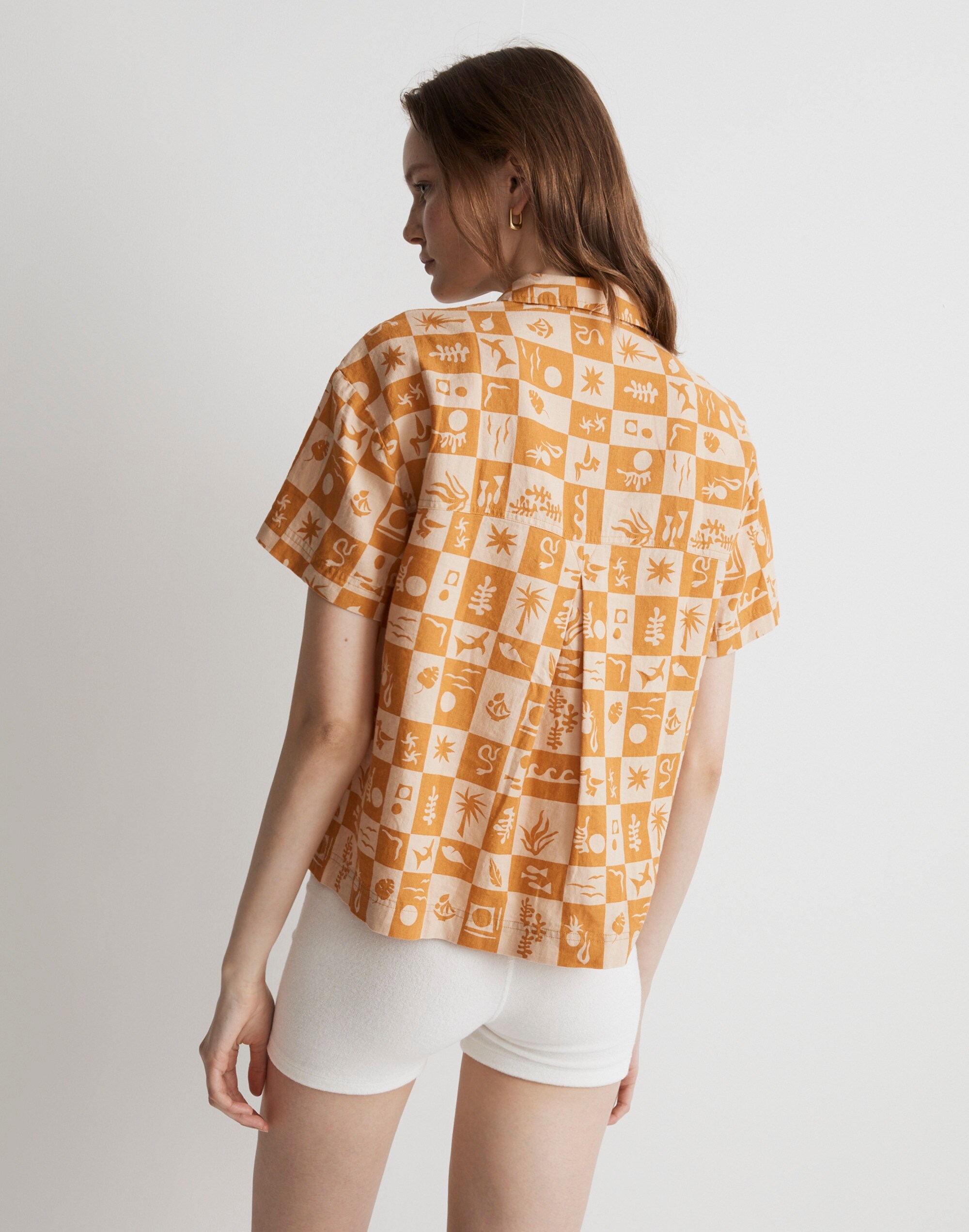 100% Linen Beachside Shirt in Coastal Checkerboard