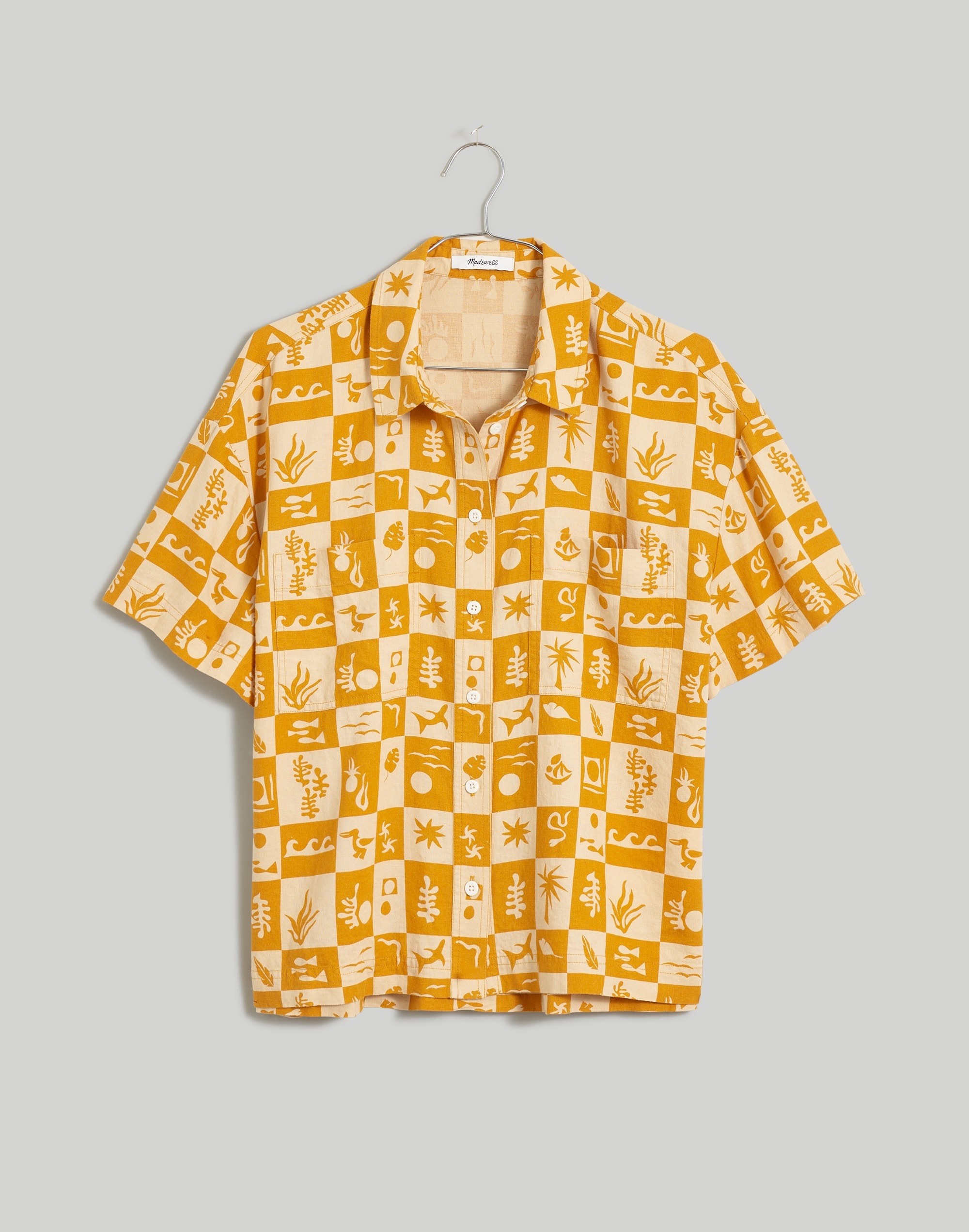 100% Linen Beachside Shirt in Coastal Checkerboard