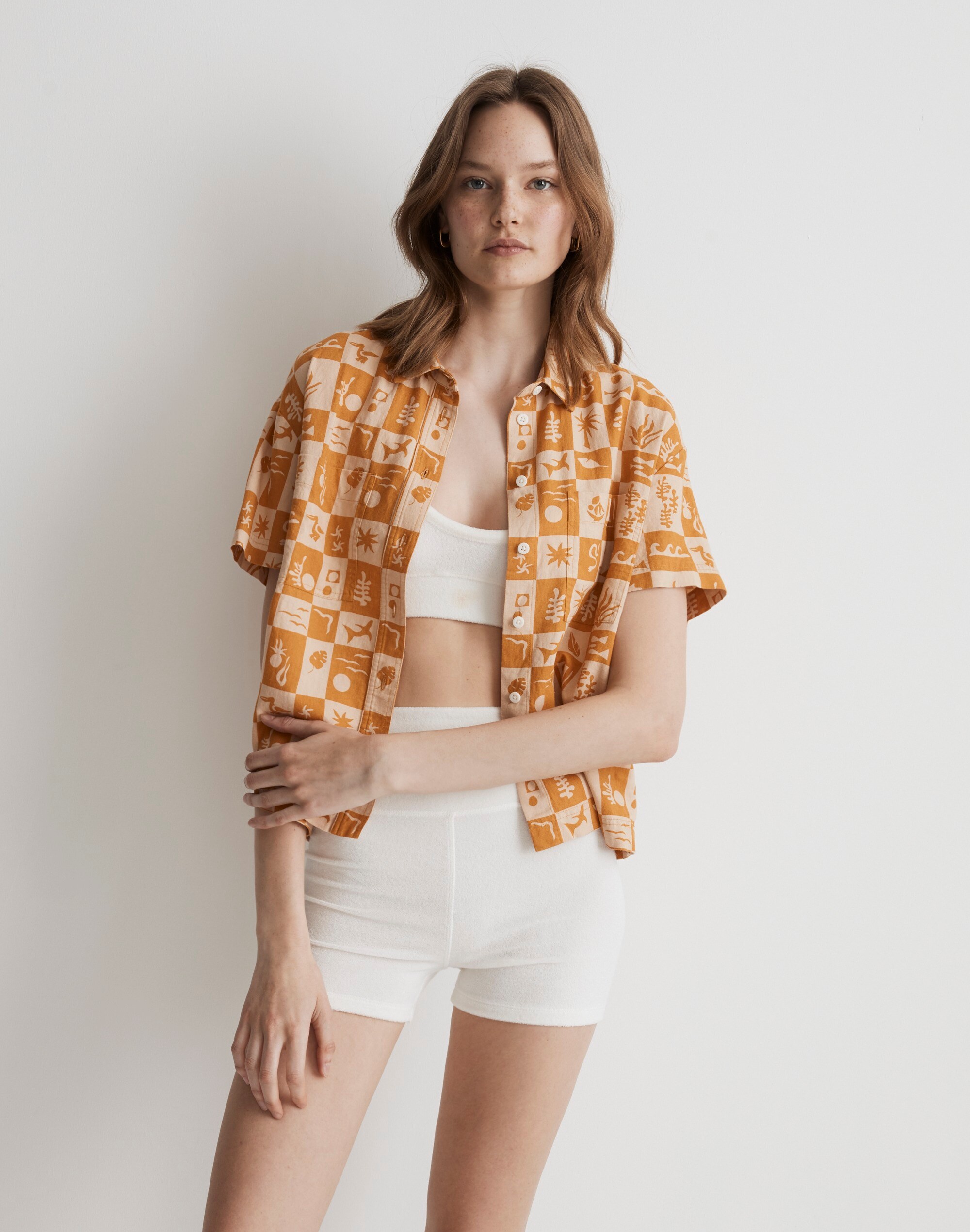 100% Linen Beachside Shirt in Coastal Checkerboard