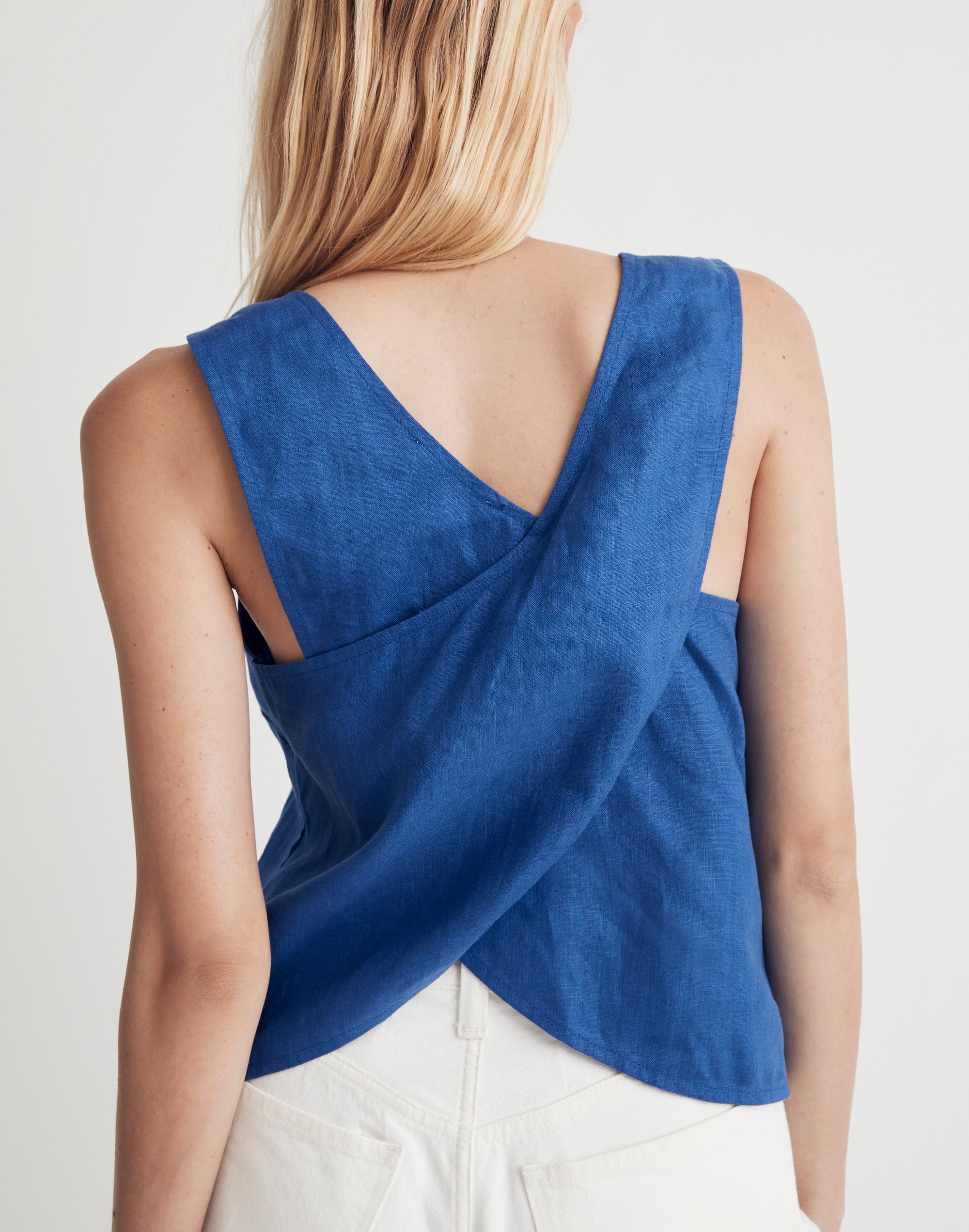 100% Linen Cross-Back Sleeveless Top in null image 3