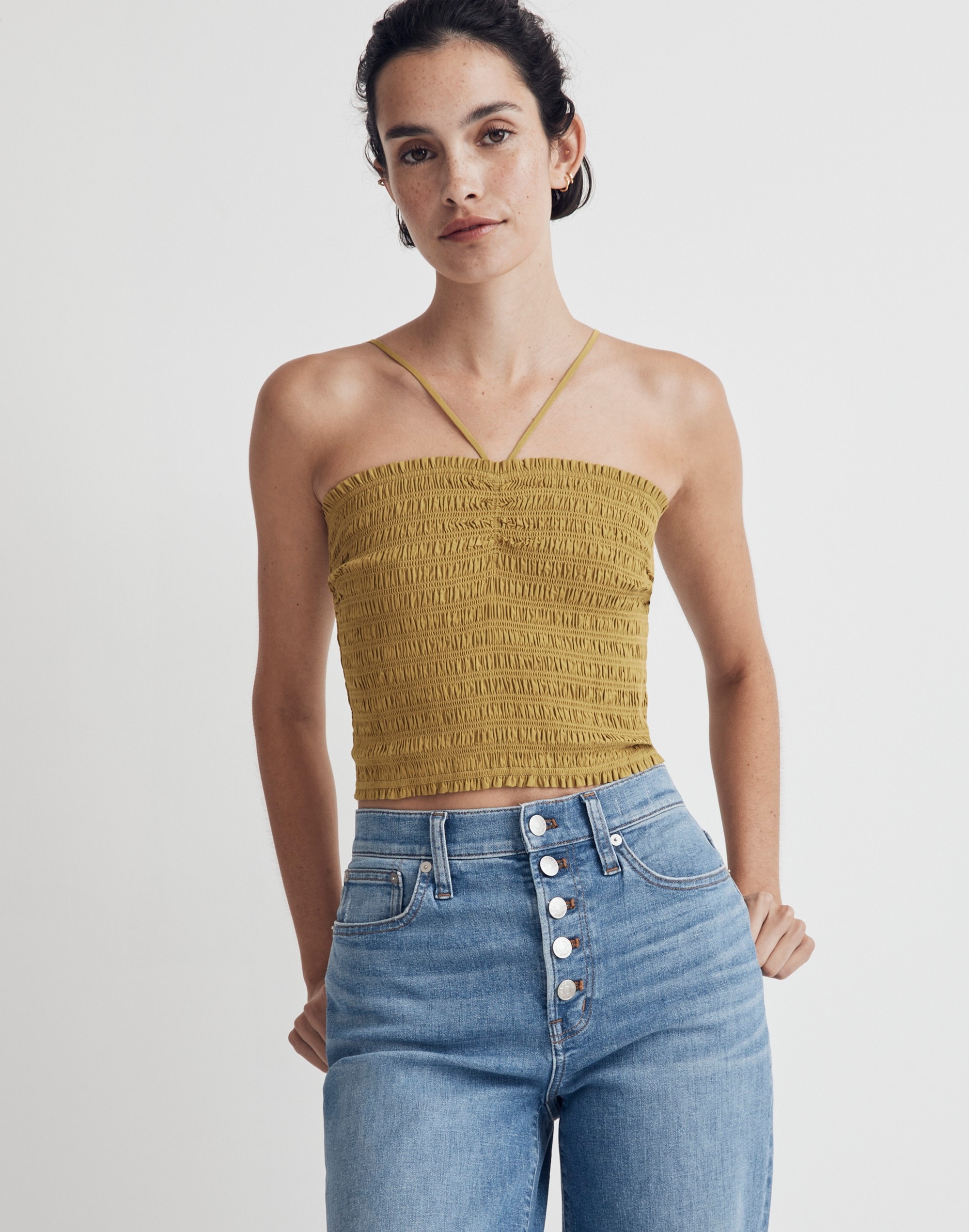 poplin smocked halter crop top
