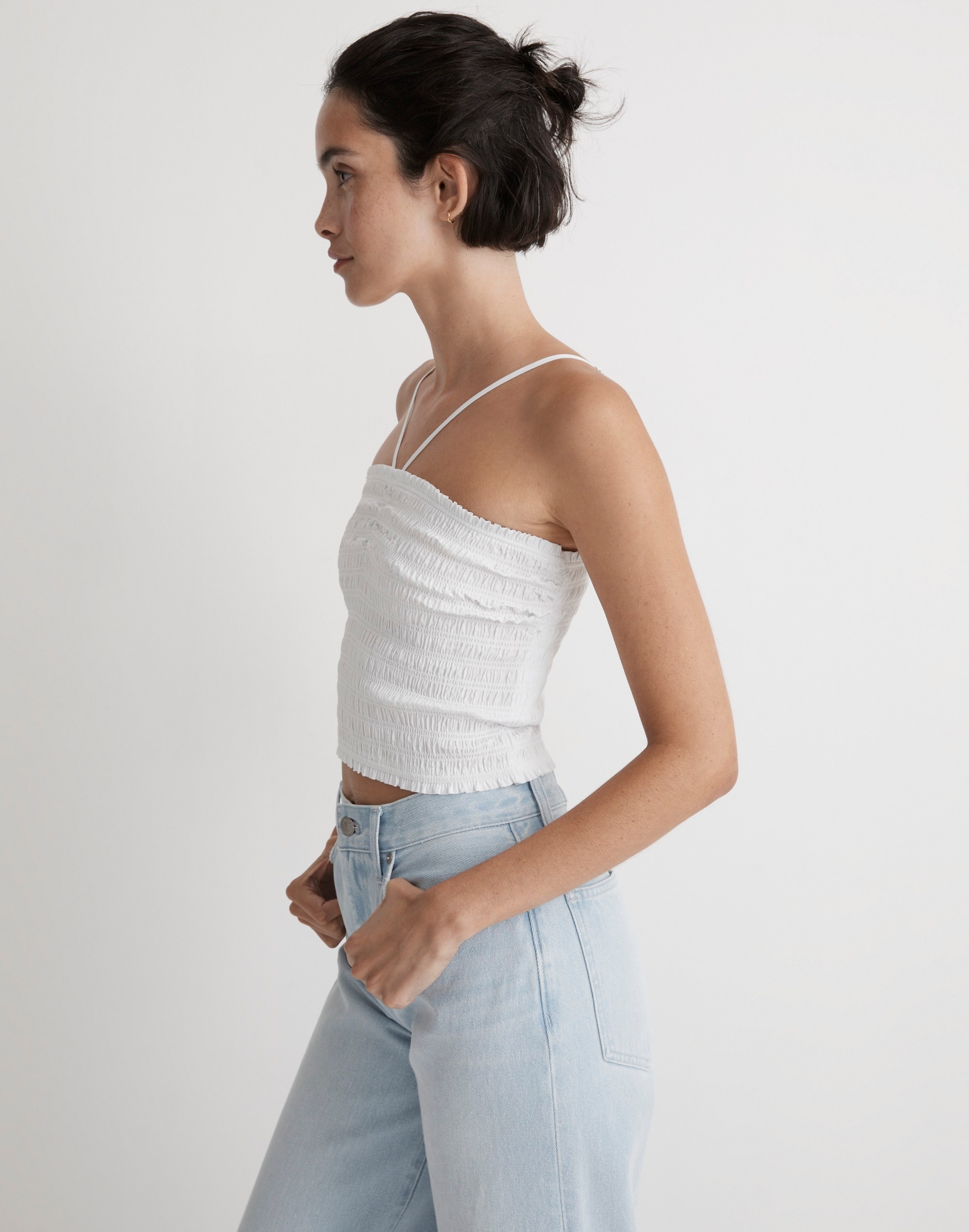 Poplin Smocked Halter Crop Top