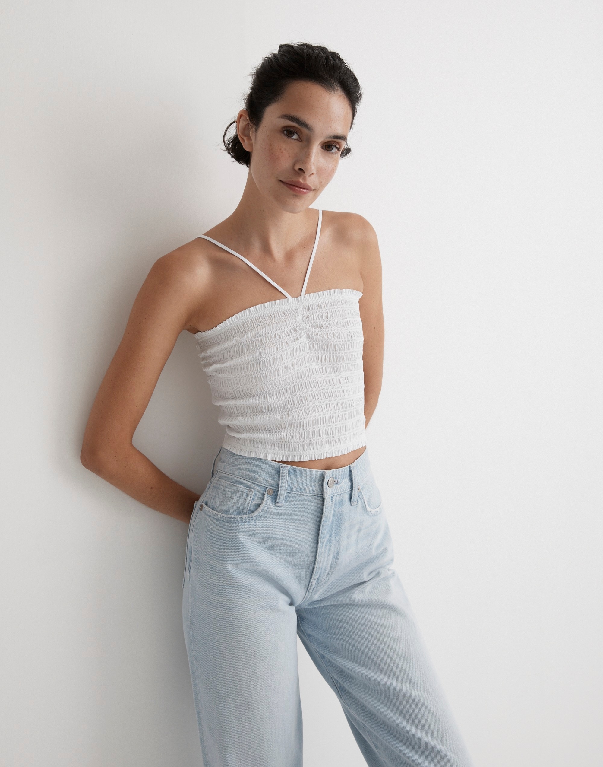 Poplin Smocked Halter Crop Top