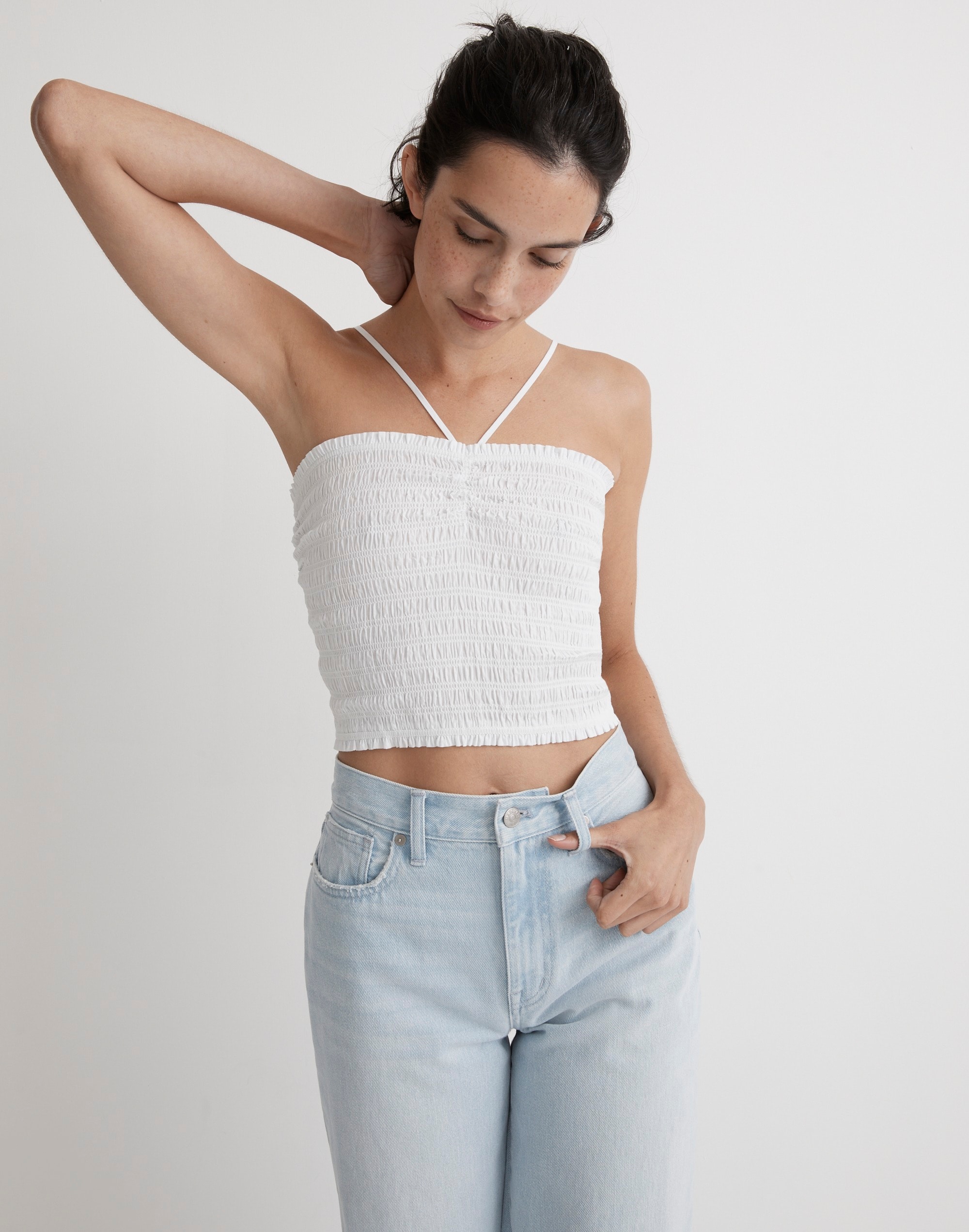 Poplin Smocked Halter Crop Top