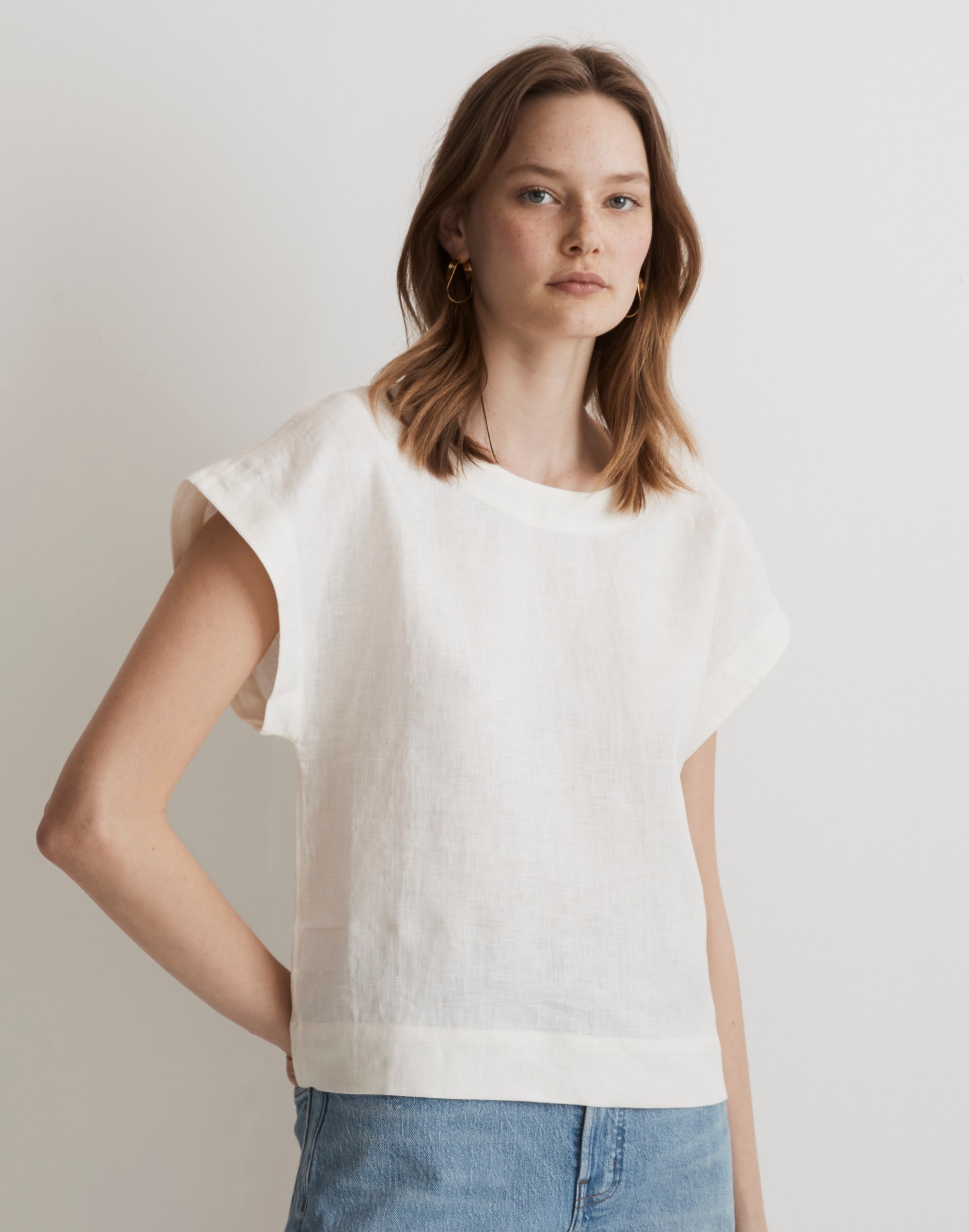 100% Linen Square-Back Crewneck Top | Madewell