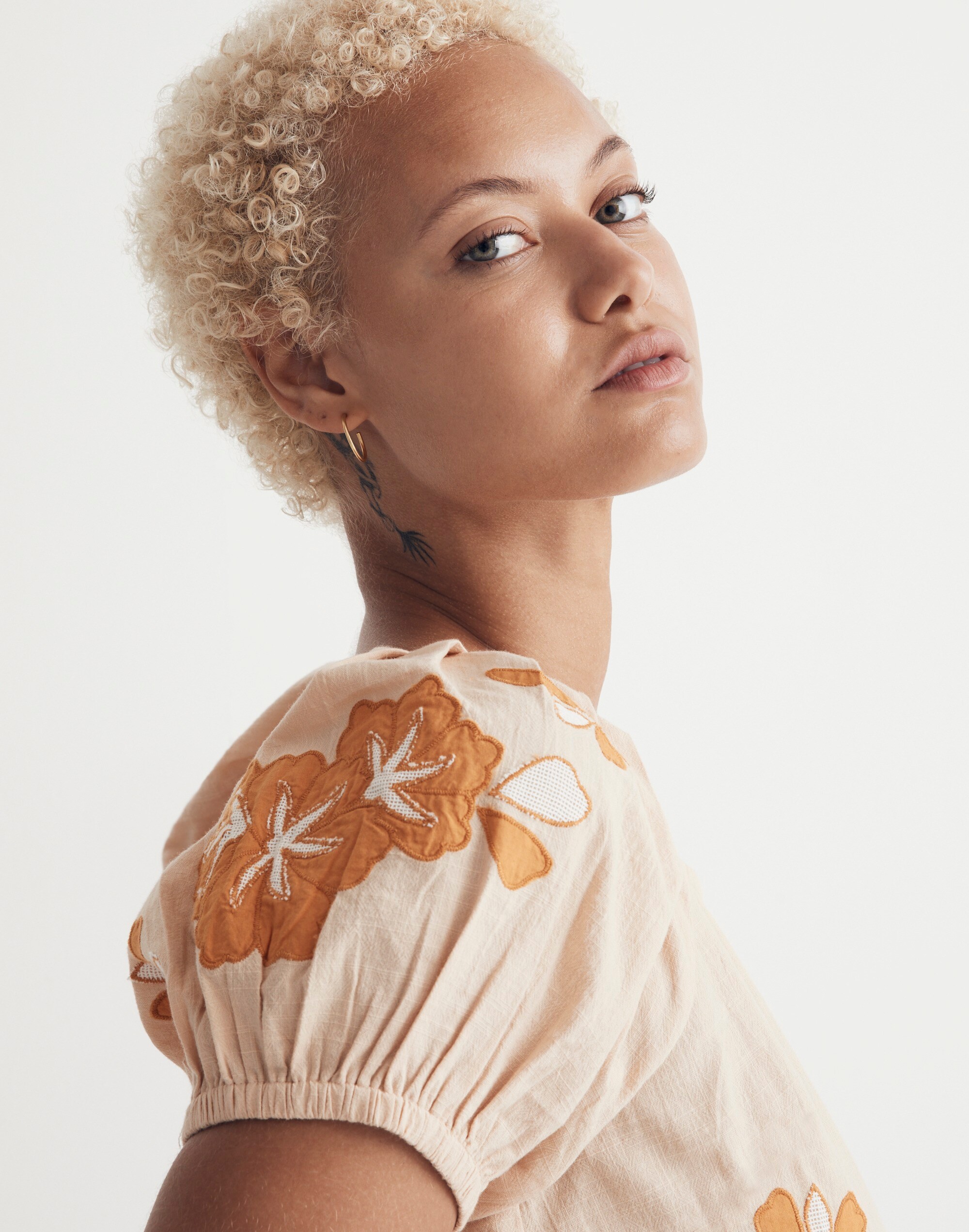 Embroidered Lace-Up Back Top