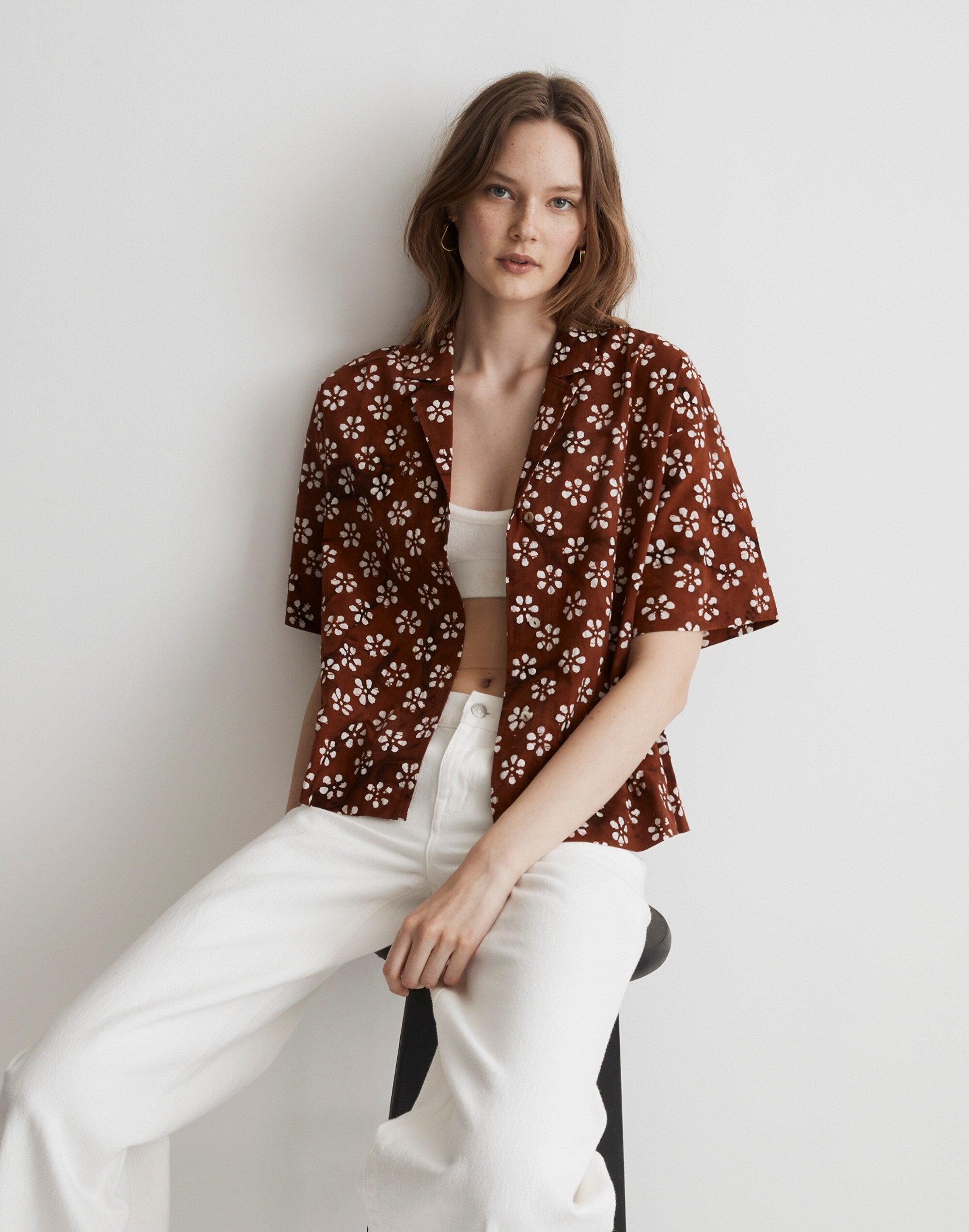 Bubble-Printed Button-Up Camp Shirt