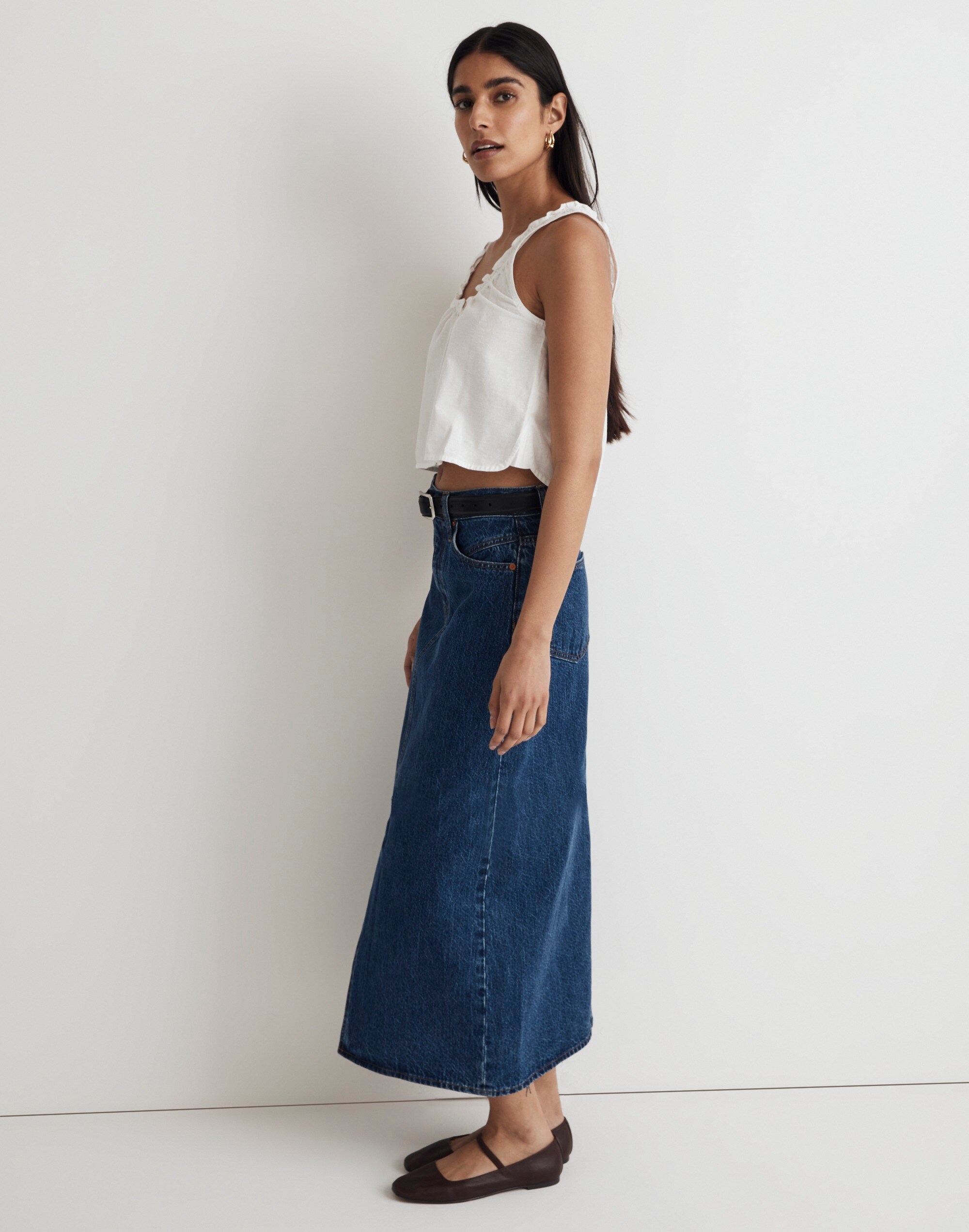 Denim Ruffled U-Neck Crop Top