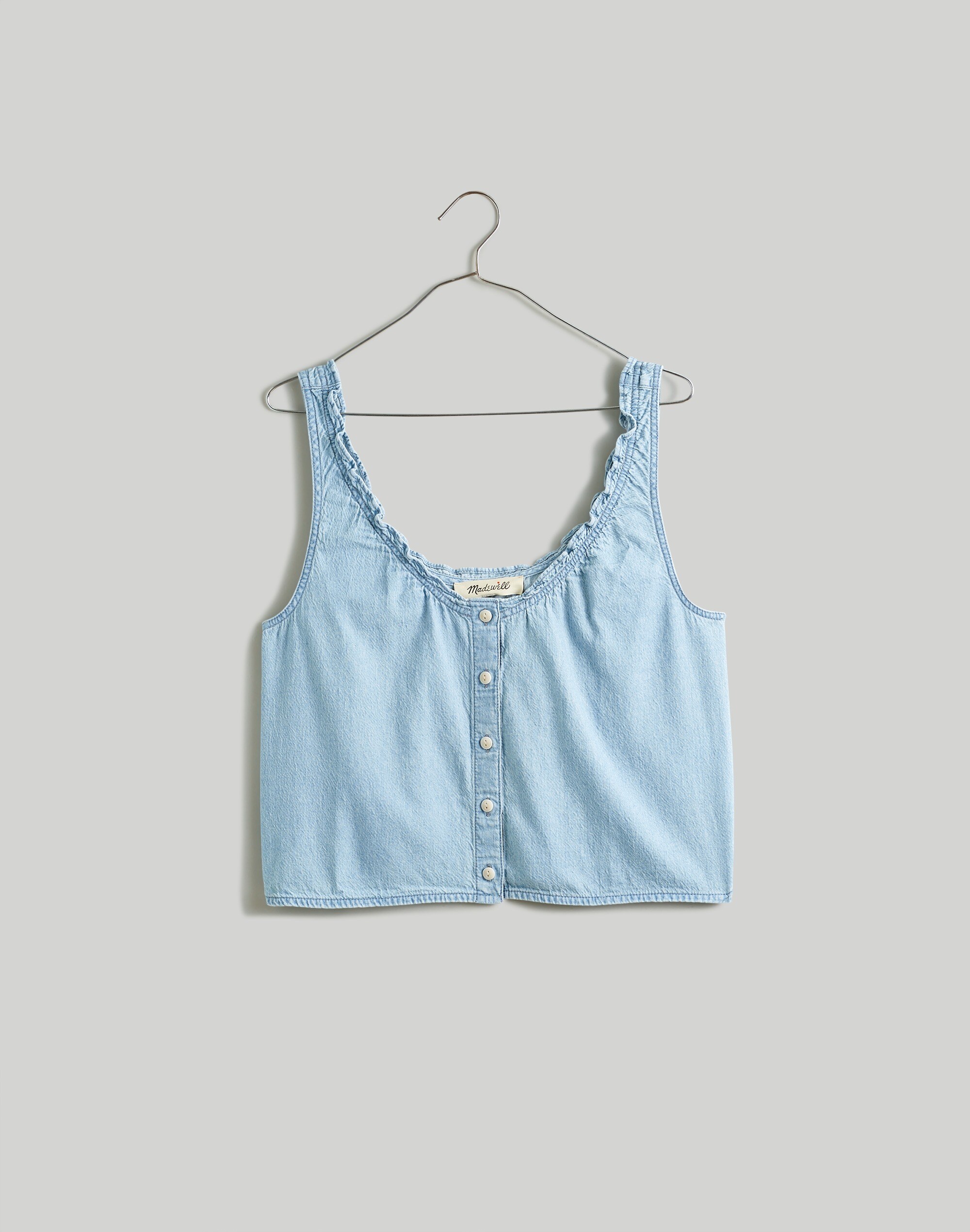 Denim Ruffled U-Neck Crop Top