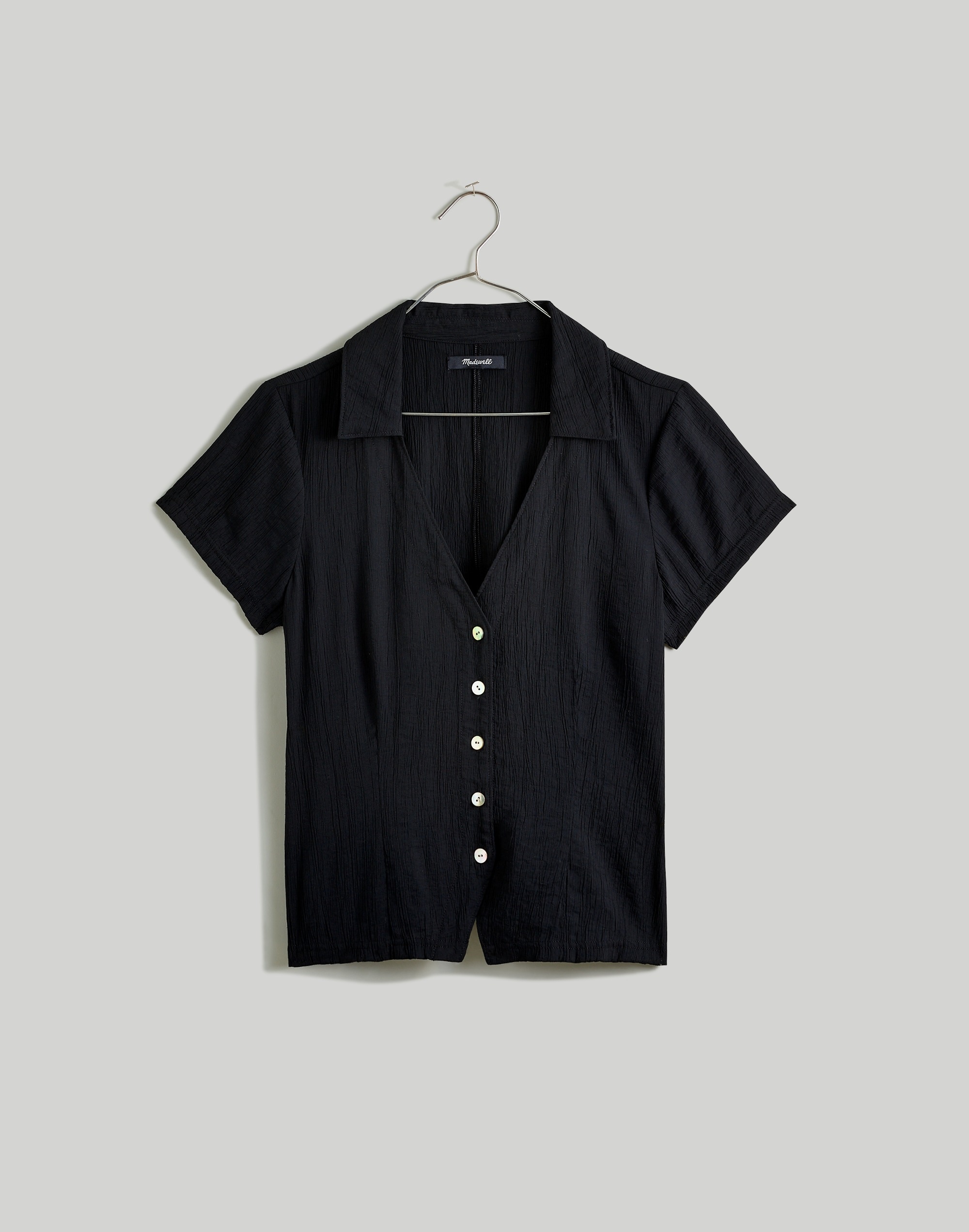 Notched V-Neck Button-Up Top