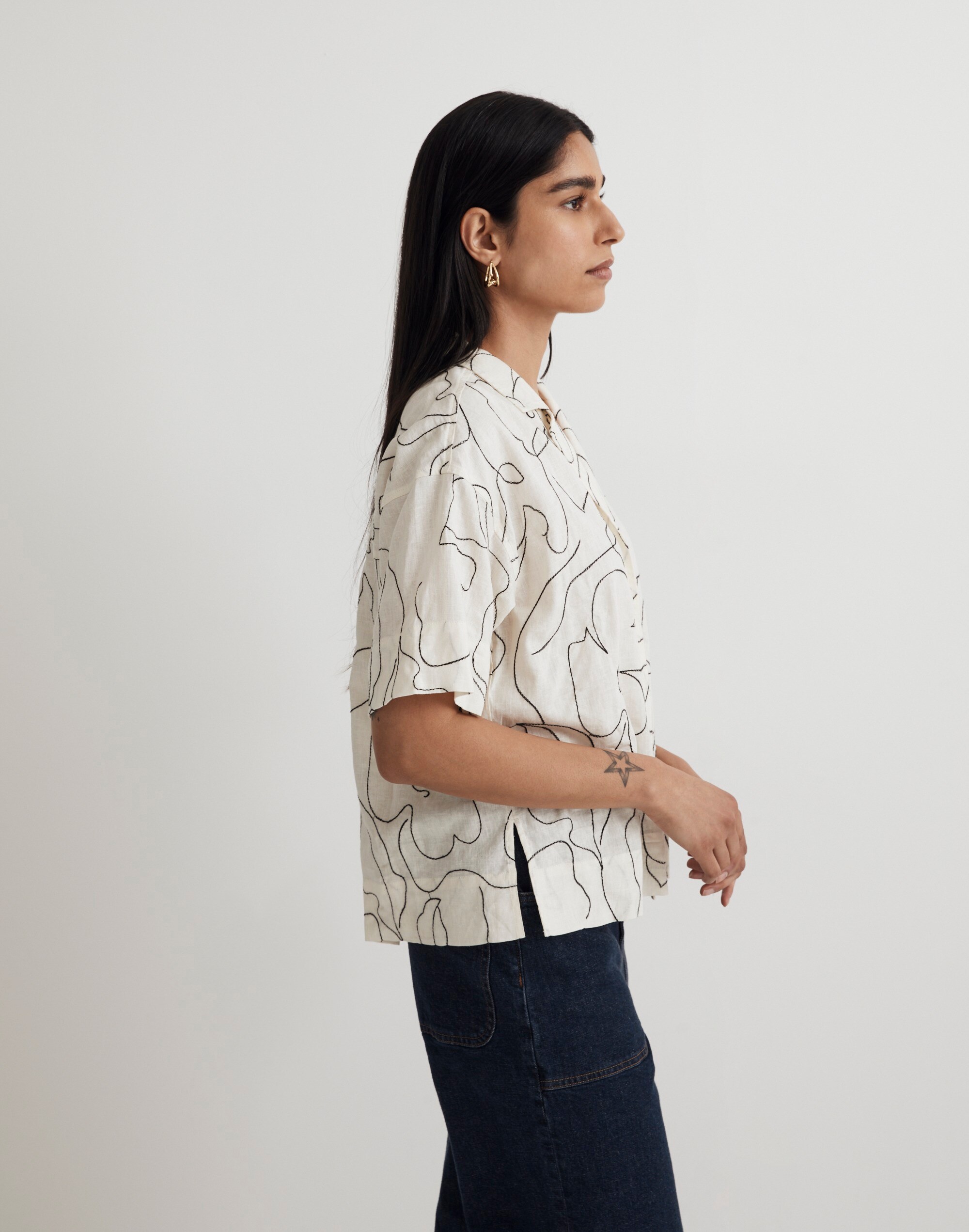Embroidered Button-Up Camp Shirt