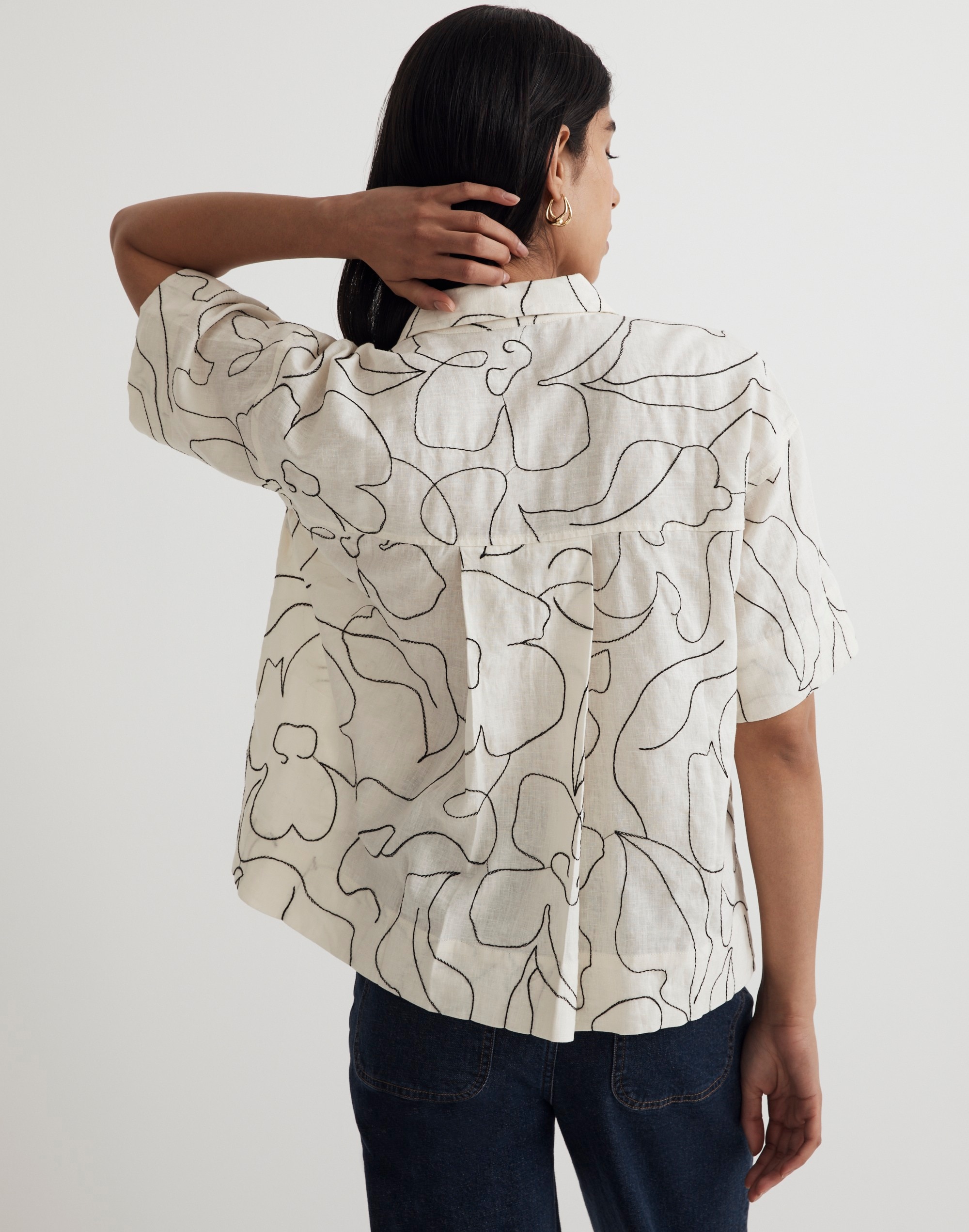 Embroidered Button-Up Camp Shirt