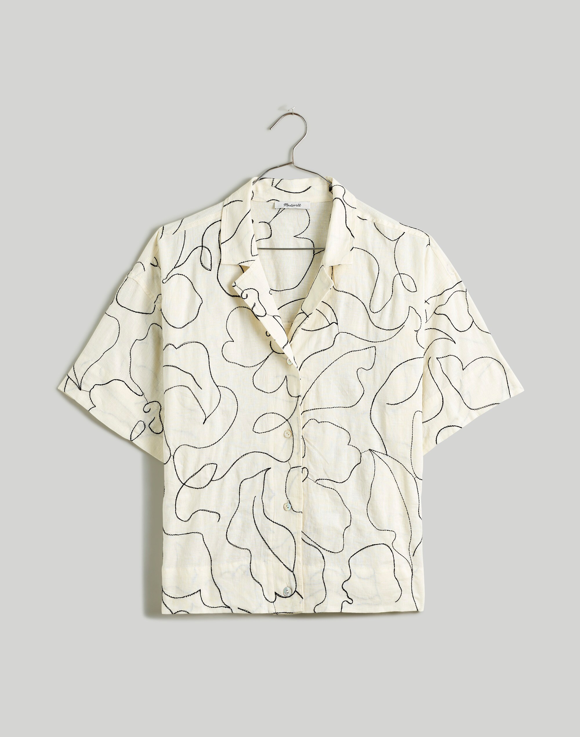 Embroidered Button-Up Camp Shirt