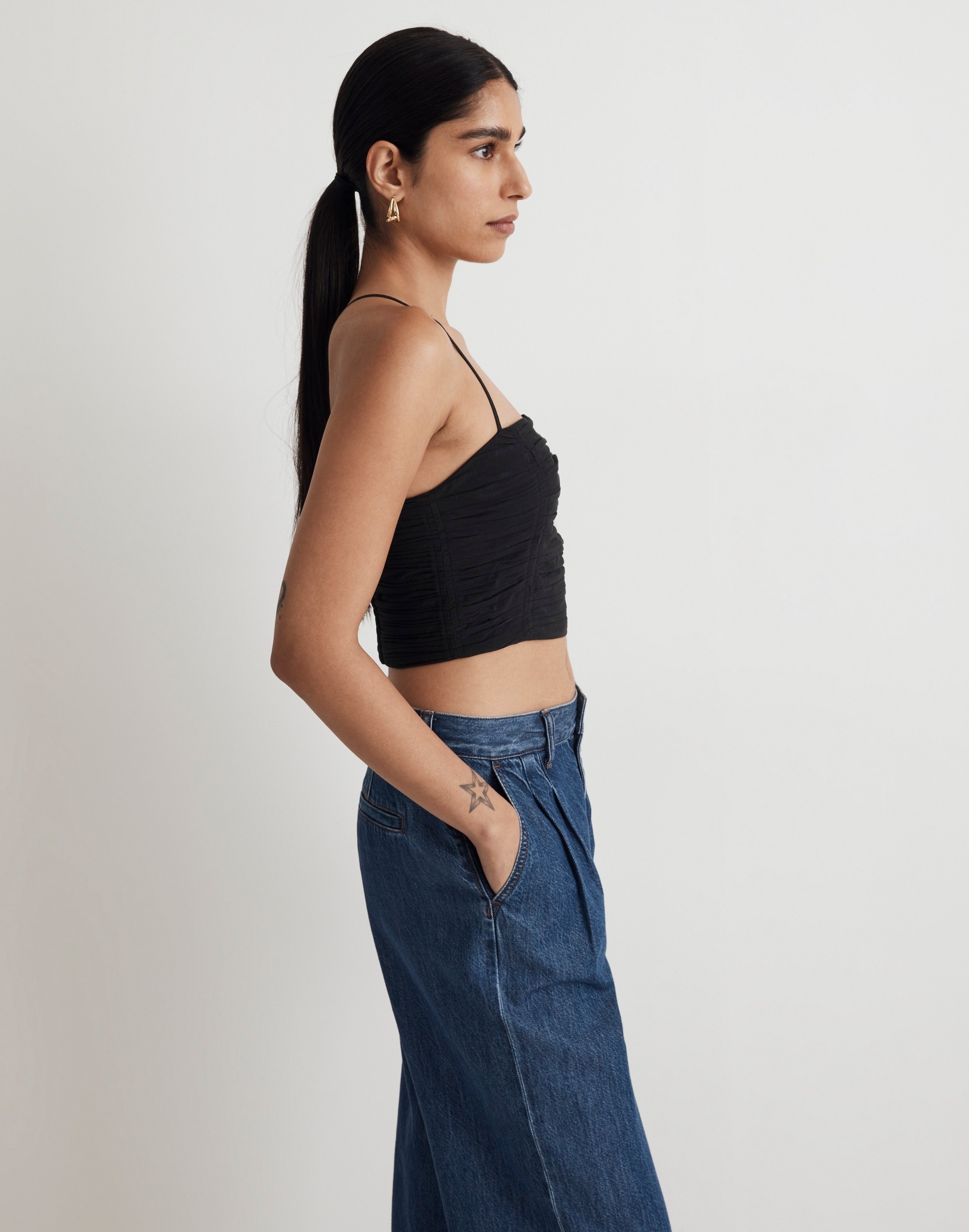 Poplin Crop Tube Top in true black image 2