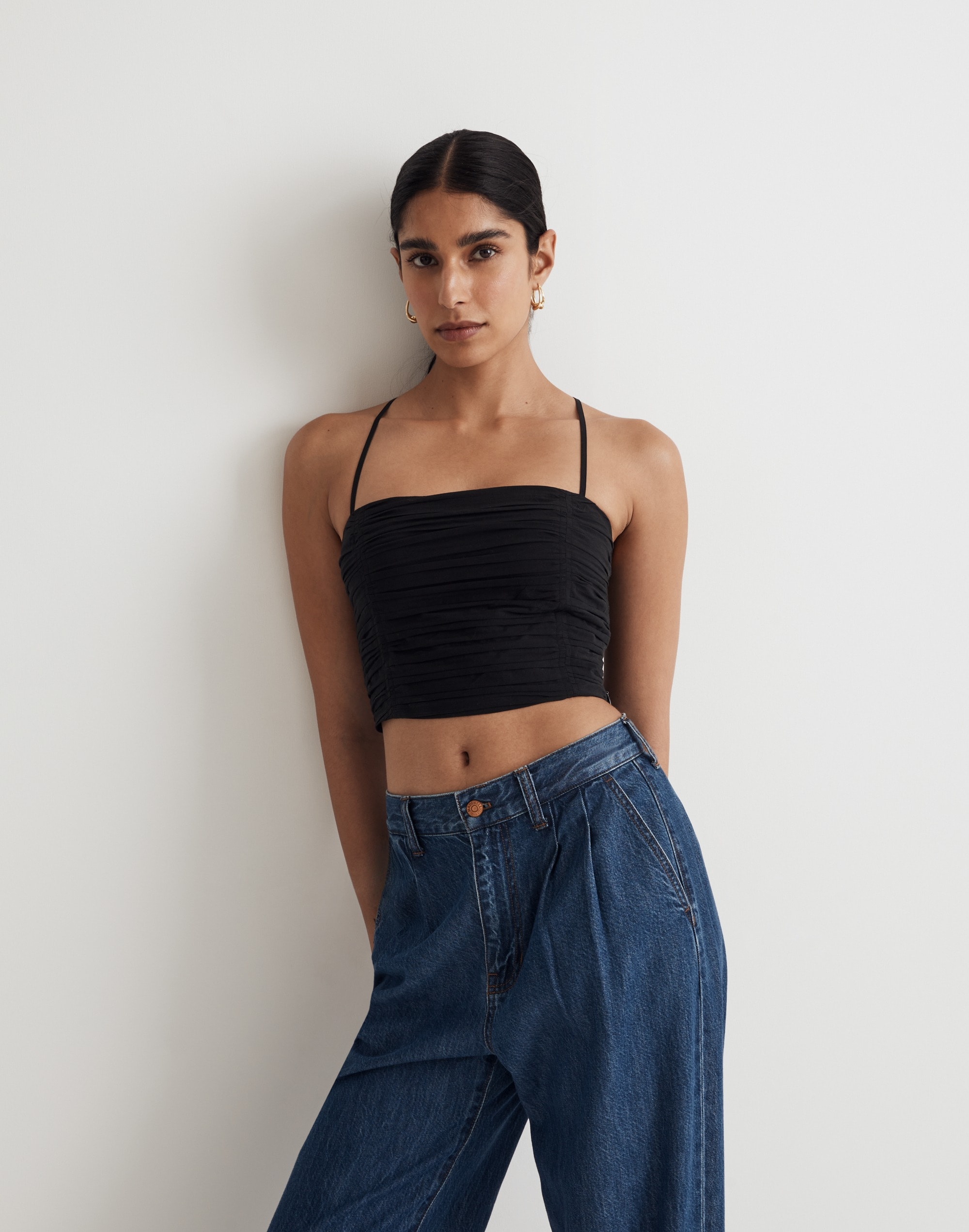 Poplin Crop Tube Top in true black image 4