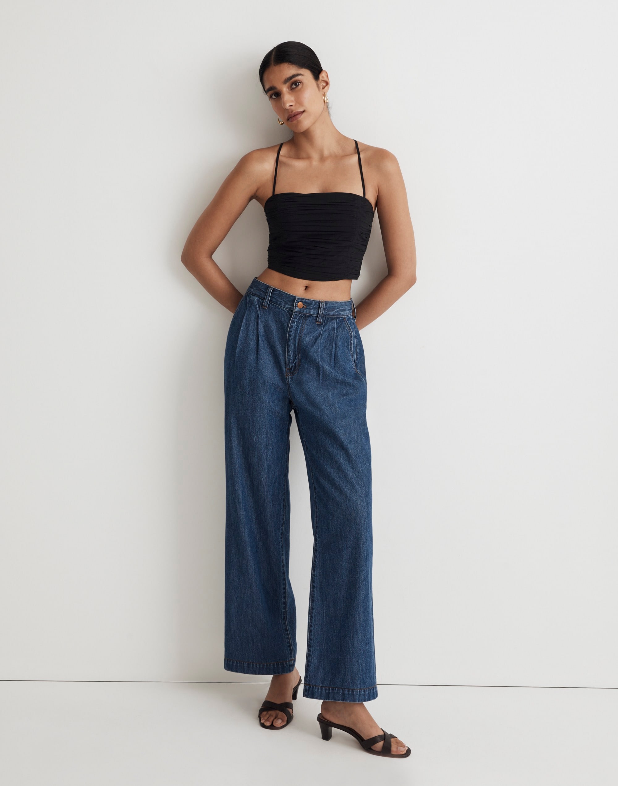 Poplin Crop Tube Top in true black image 1