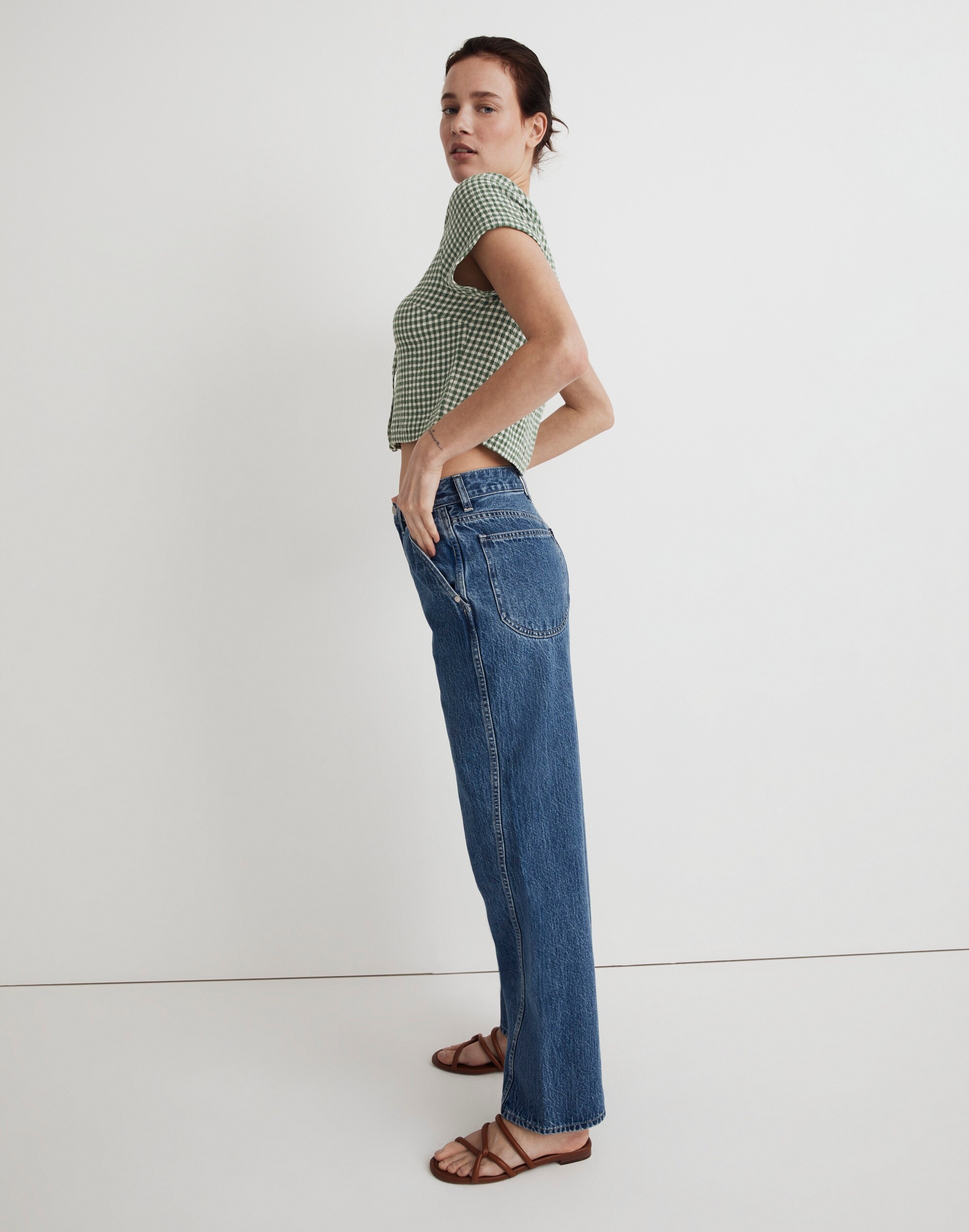 Tie-Front Crop Top in Yarn-Dyed Check