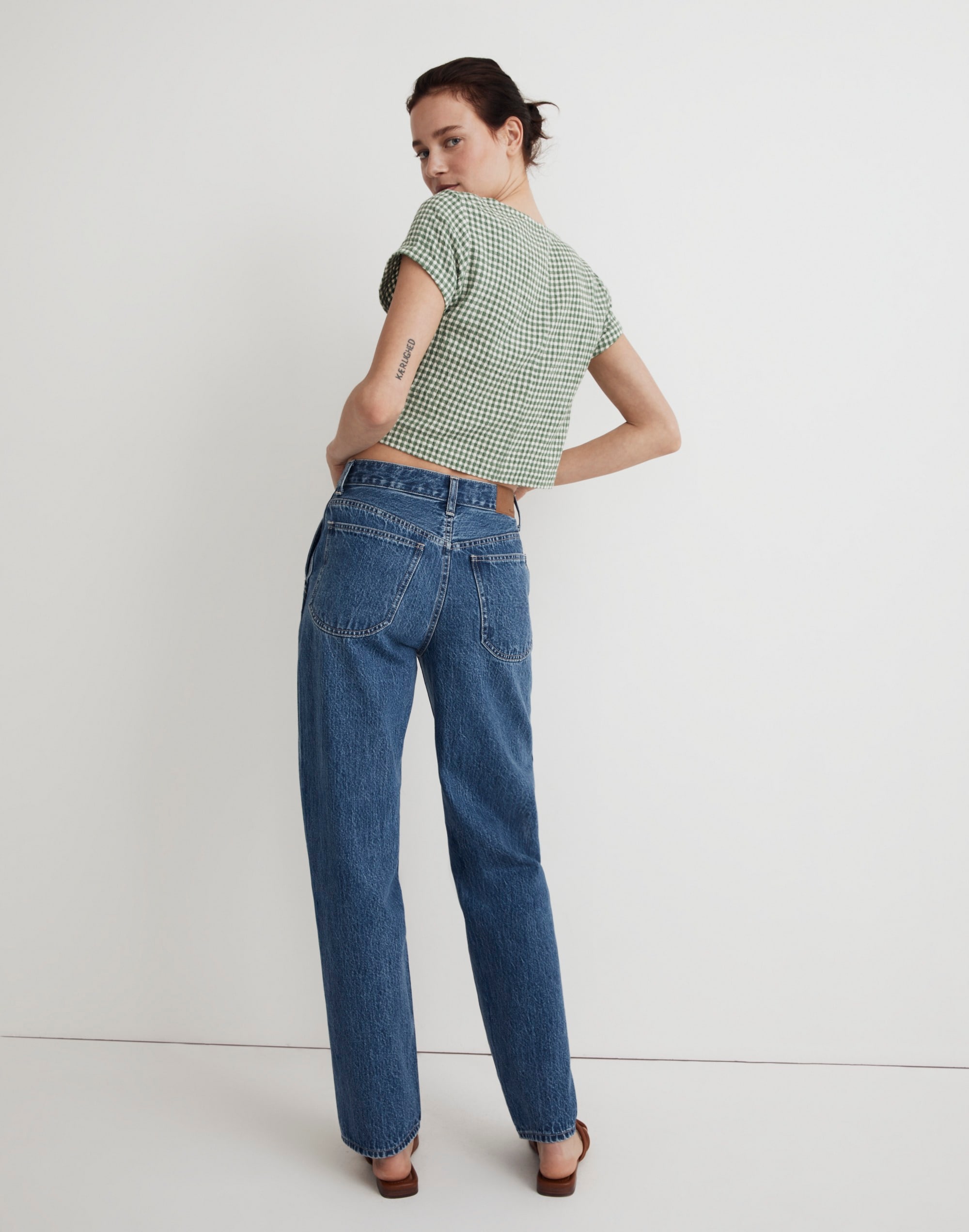 Tie-Front Crop Top in Yarn-Dyed Check