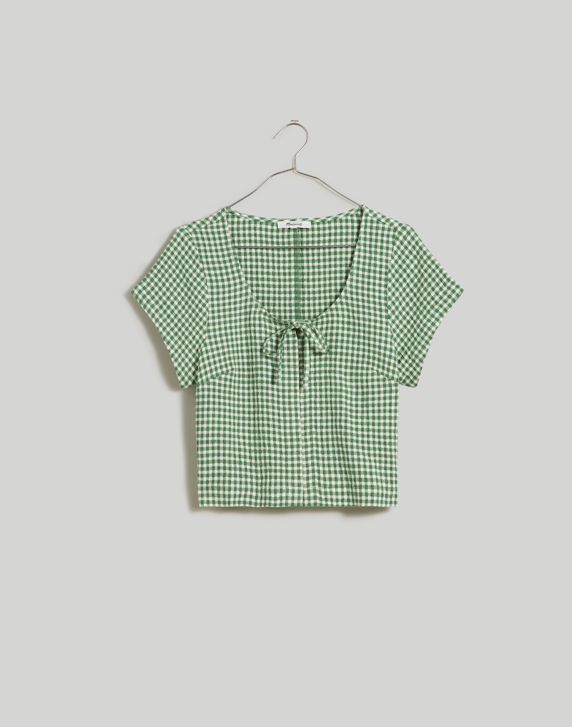 Tie-Front Crop Top in Yarn-Dyed Check