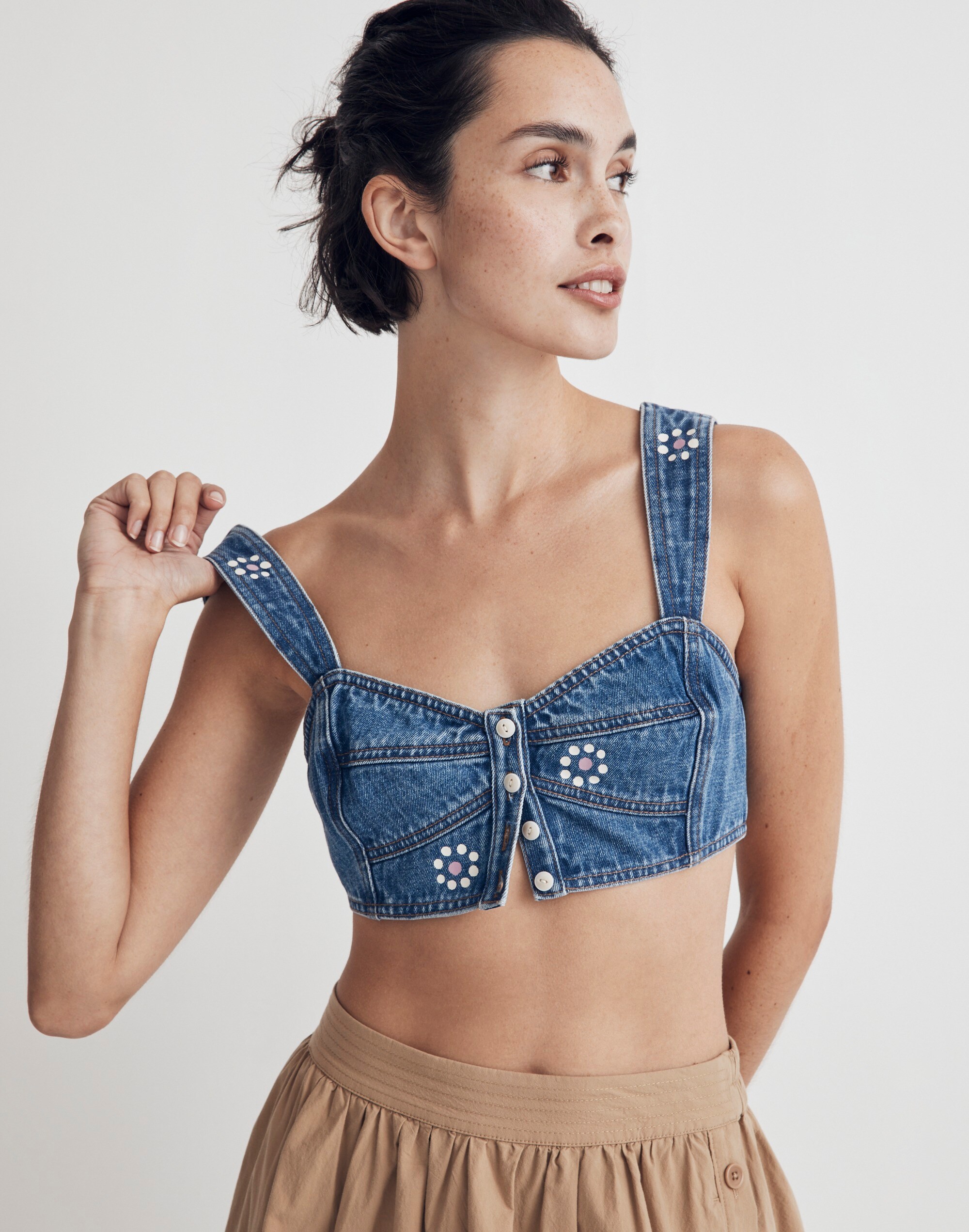 Denim Sweetheart Bralette in Stamped Floral