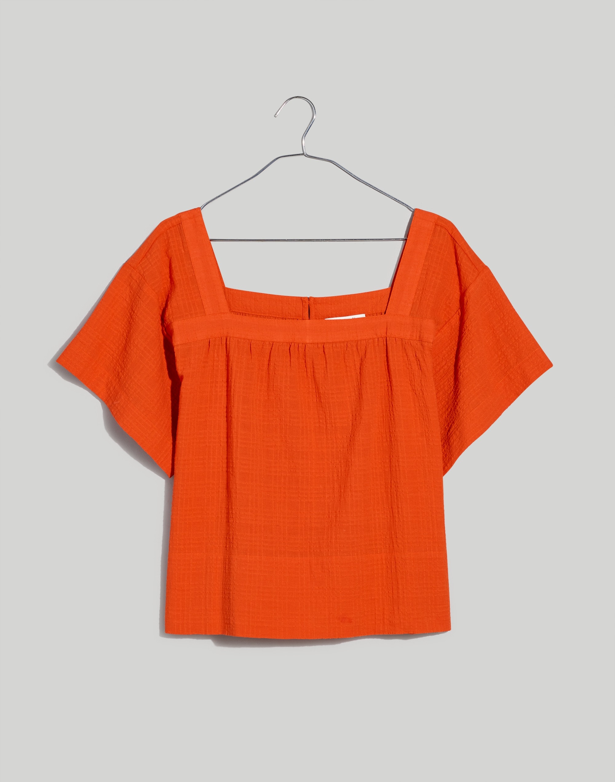 Plus Square-Neck Short-Sleeve Popover Top in Windowpane