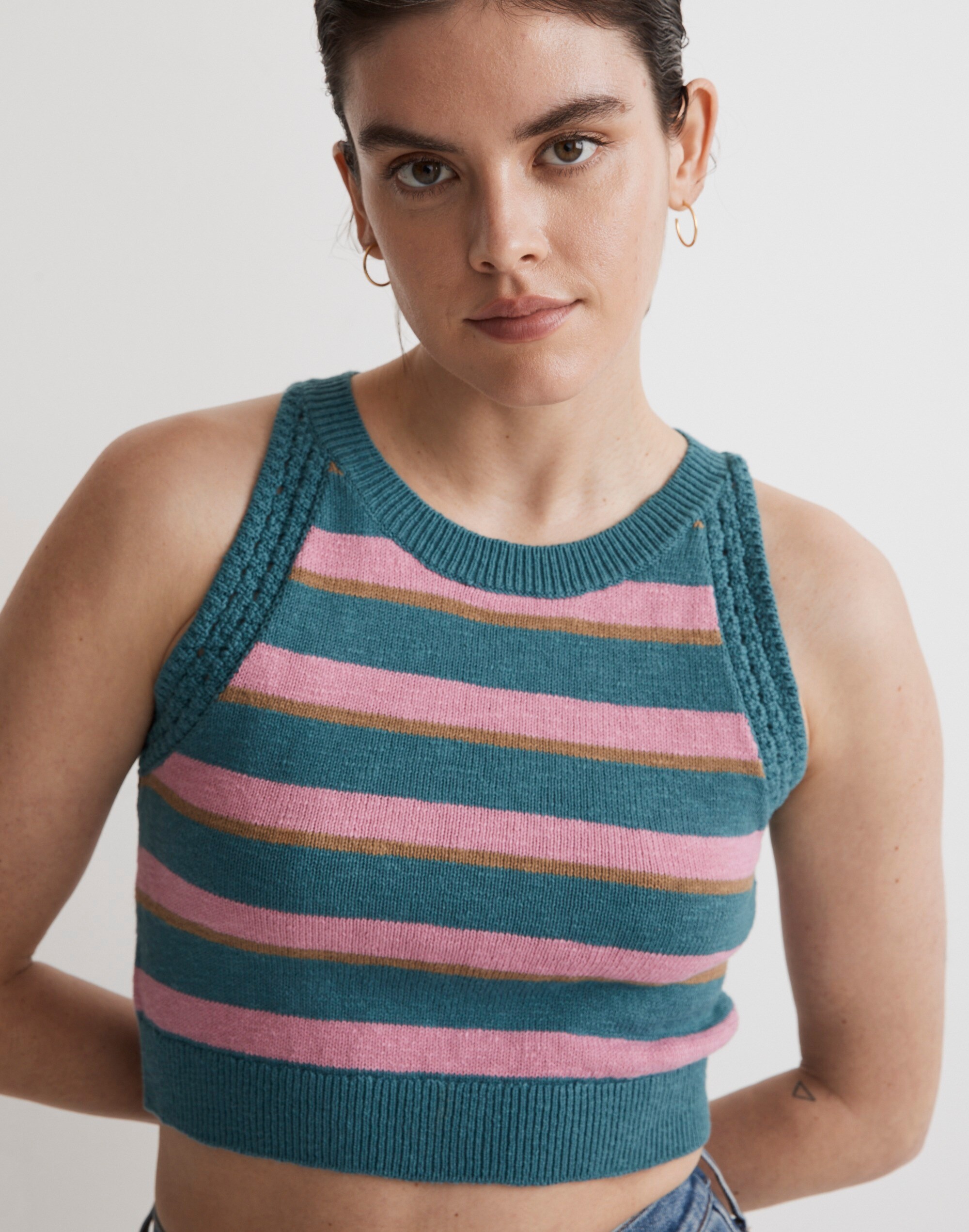 Crochet-Trim Crop Sweater Tank