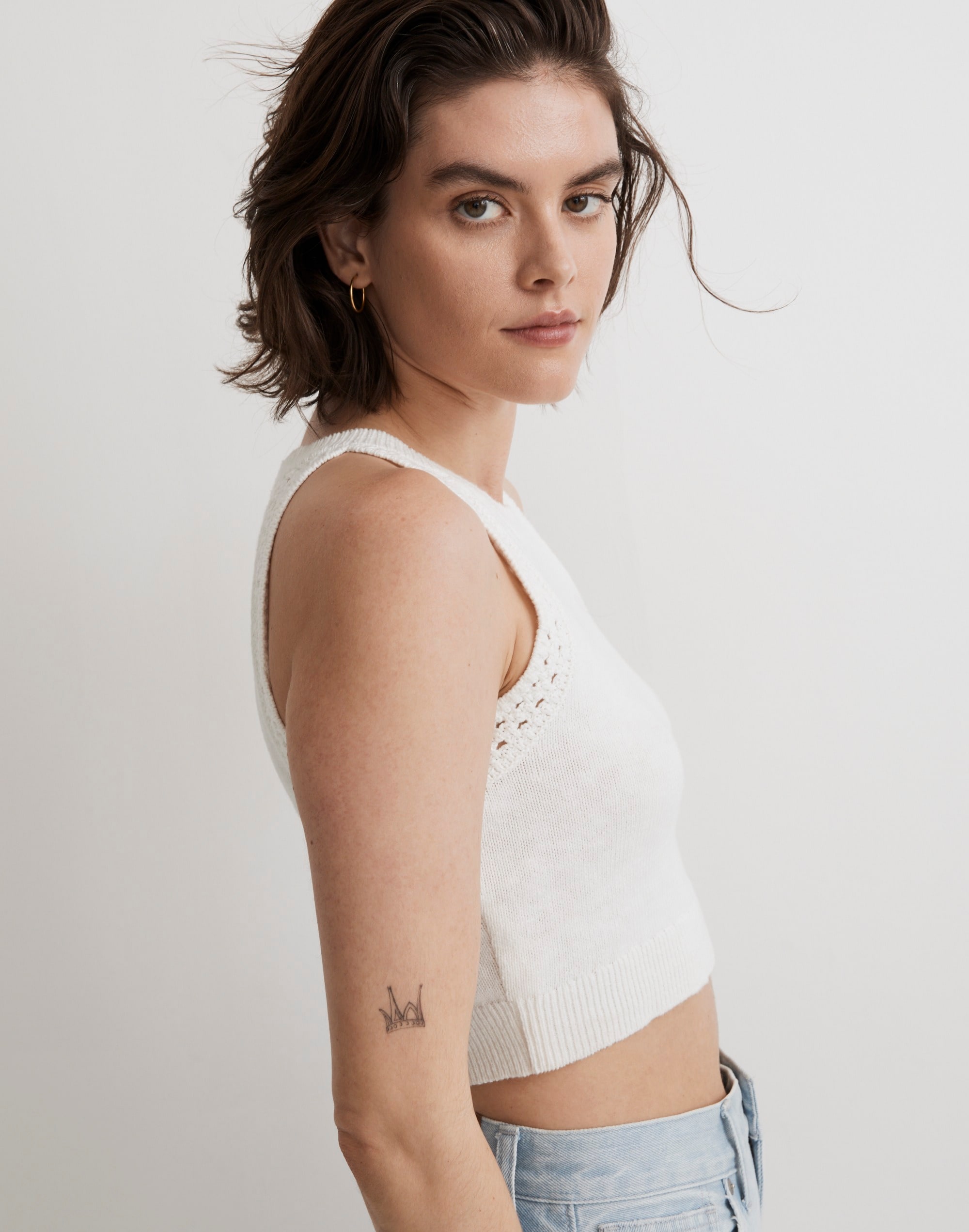 Crochet-Trim Crop Sweater Tank