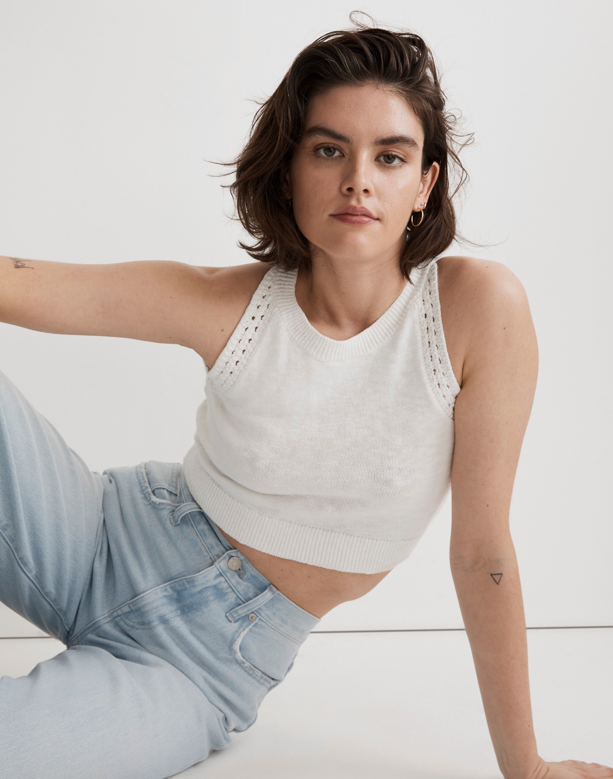 Crochet-Trim Crop Sweater Tank