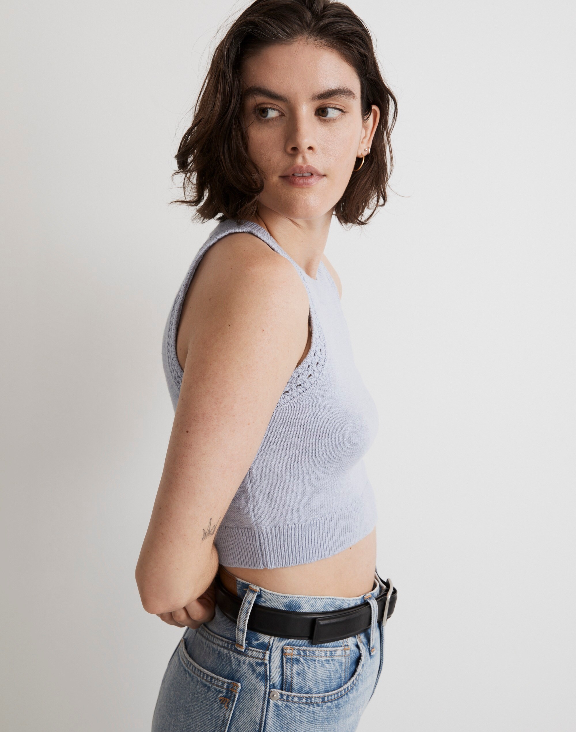 Crochet-Trim Crop Sweater Tank