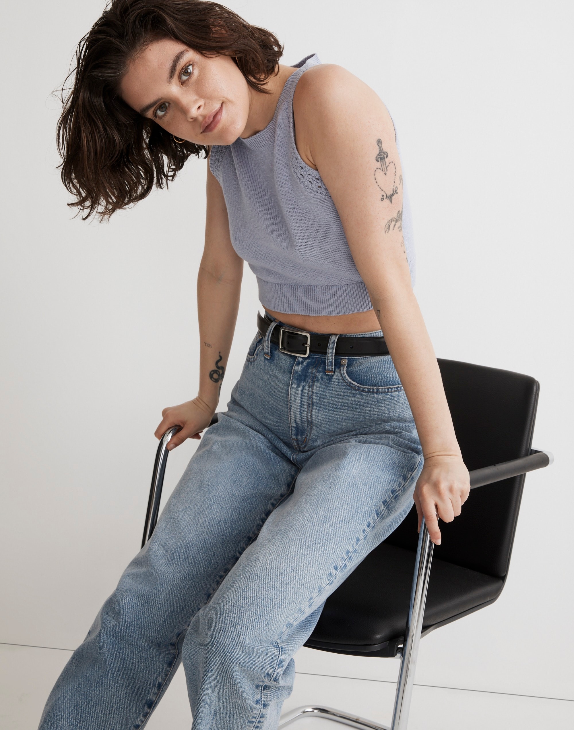 Crochet-Trim Crop Sweater Tank