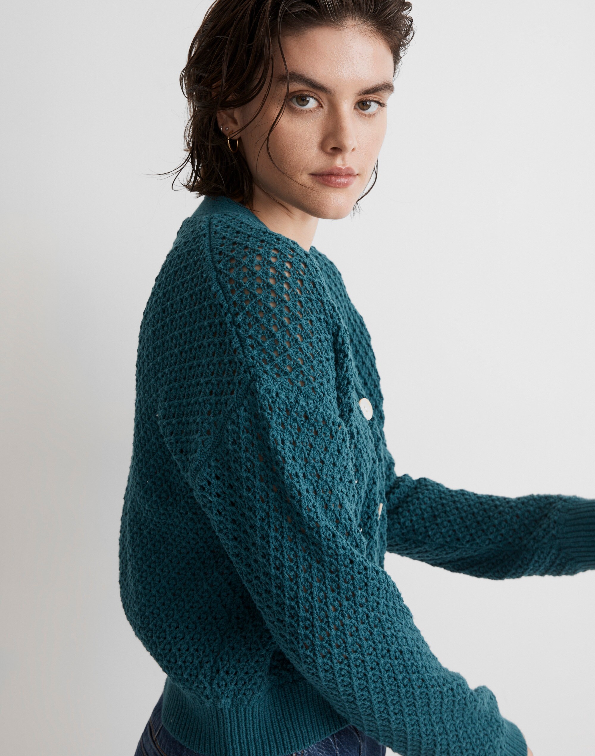 Open-Stitch Crop Cardigan Sweater