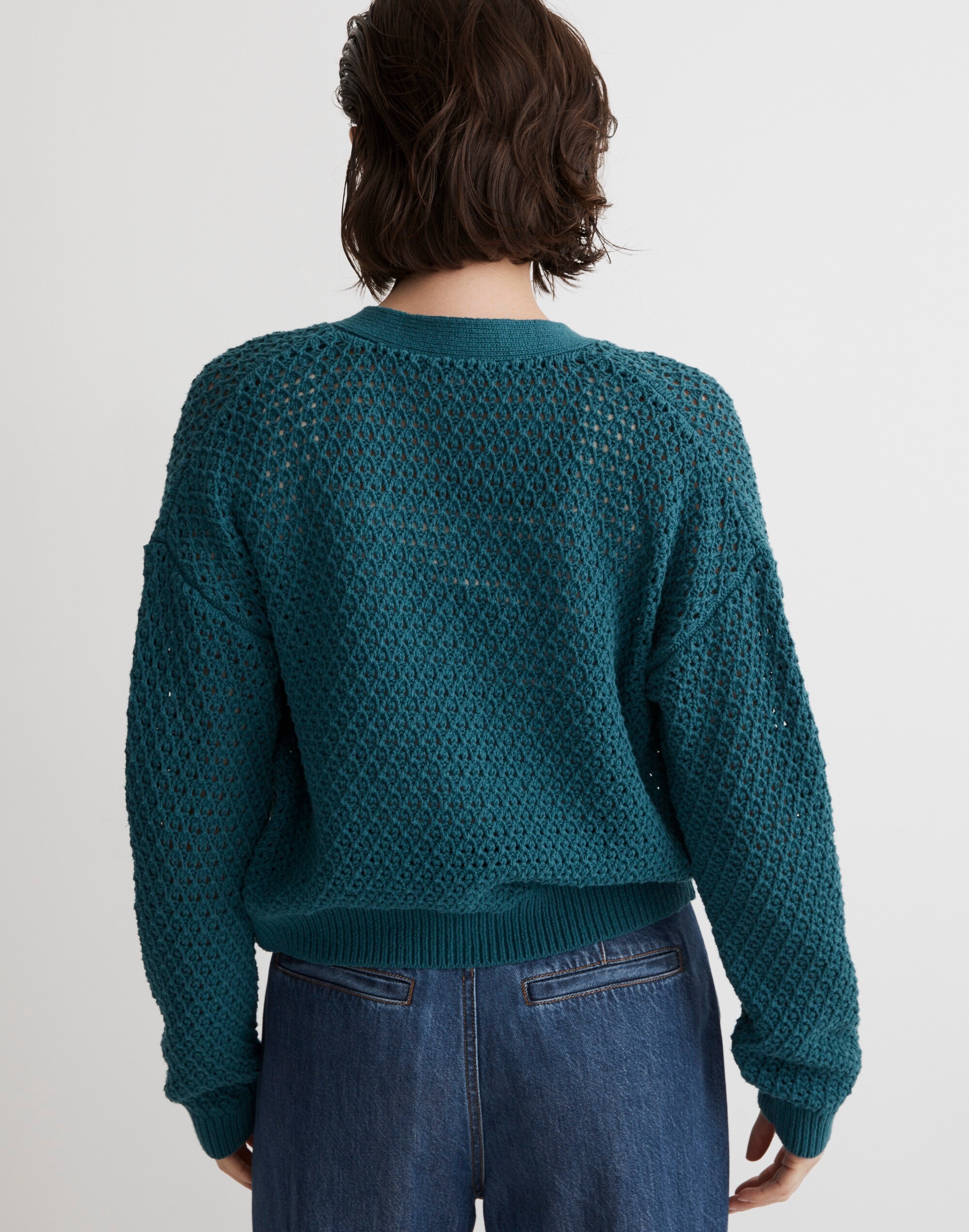 Open-Stitch Crop Cardigan Sweater