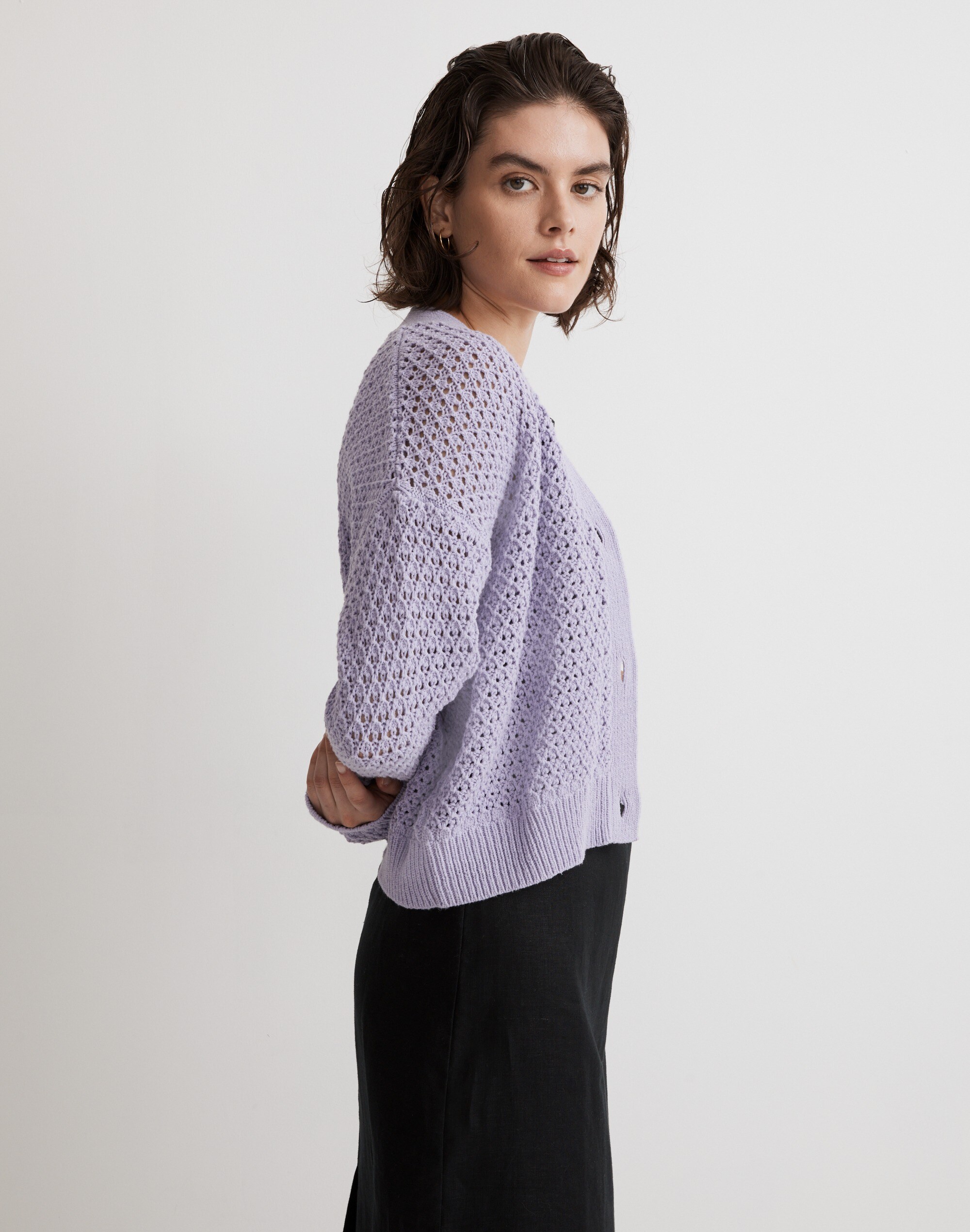 Open-Stitch Crop Cardigan Sweater