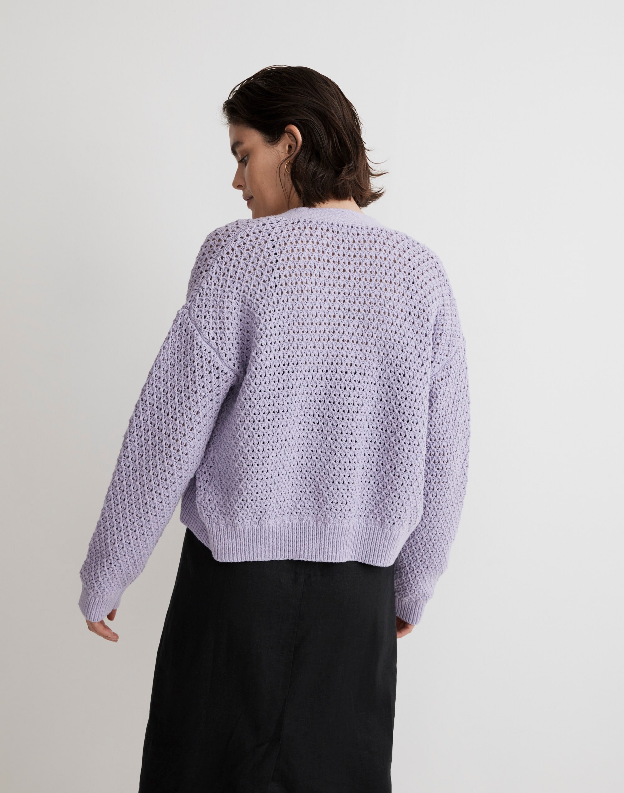 Open-Stitch Crop Cardigan Sweater