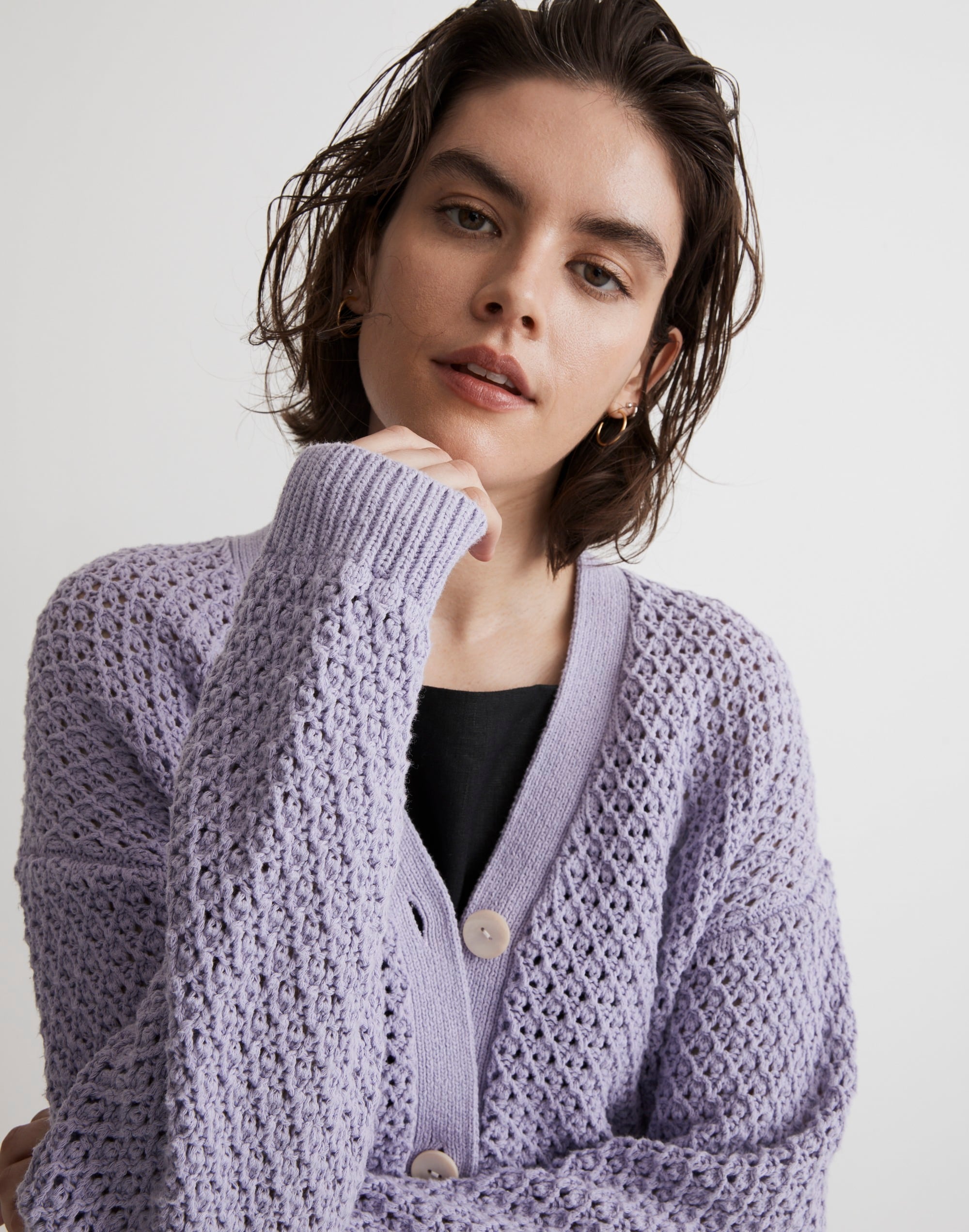 Open-Stitch Crop Cardigan Sweater