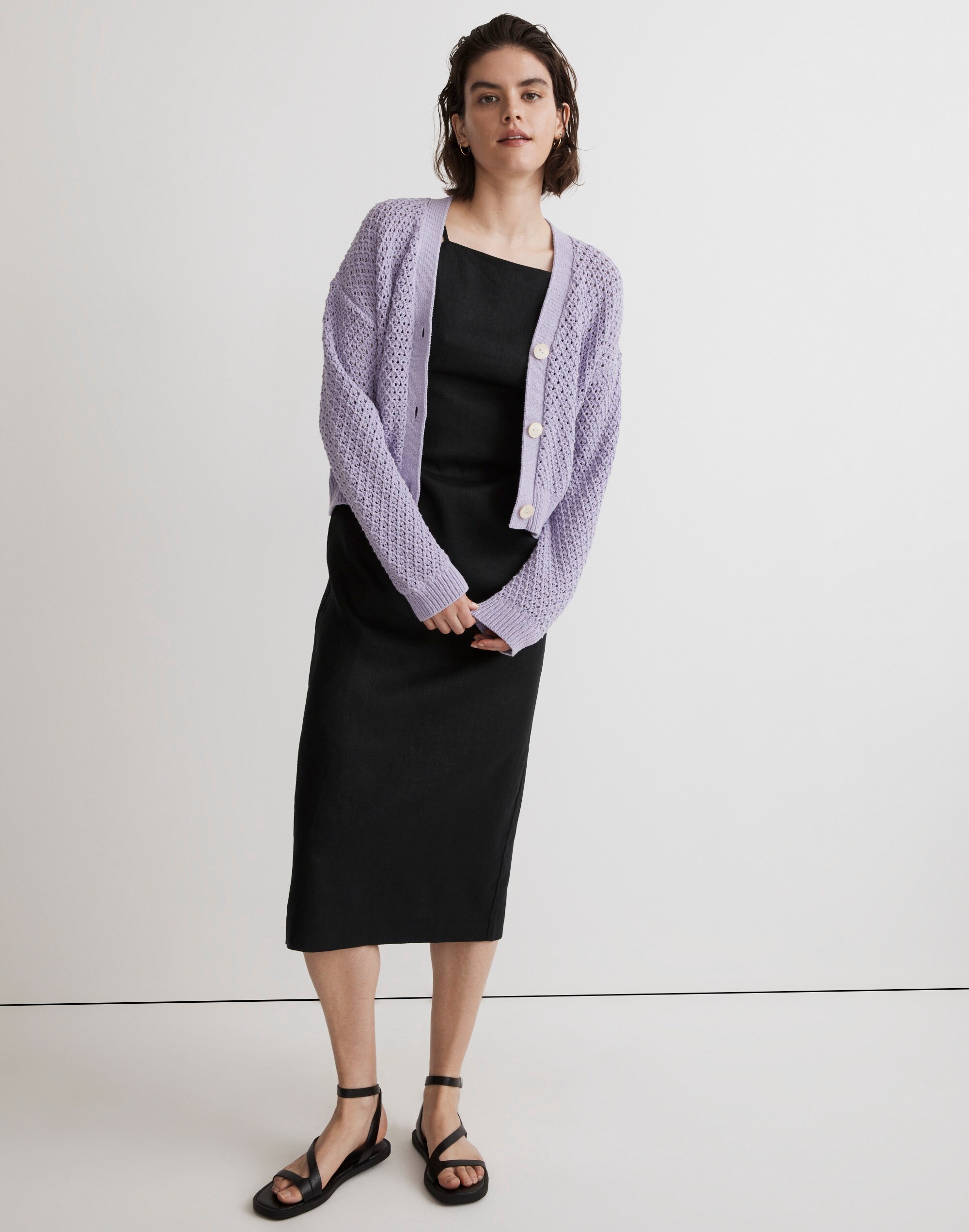 Open-Stitch Crop Cardigan Sweater