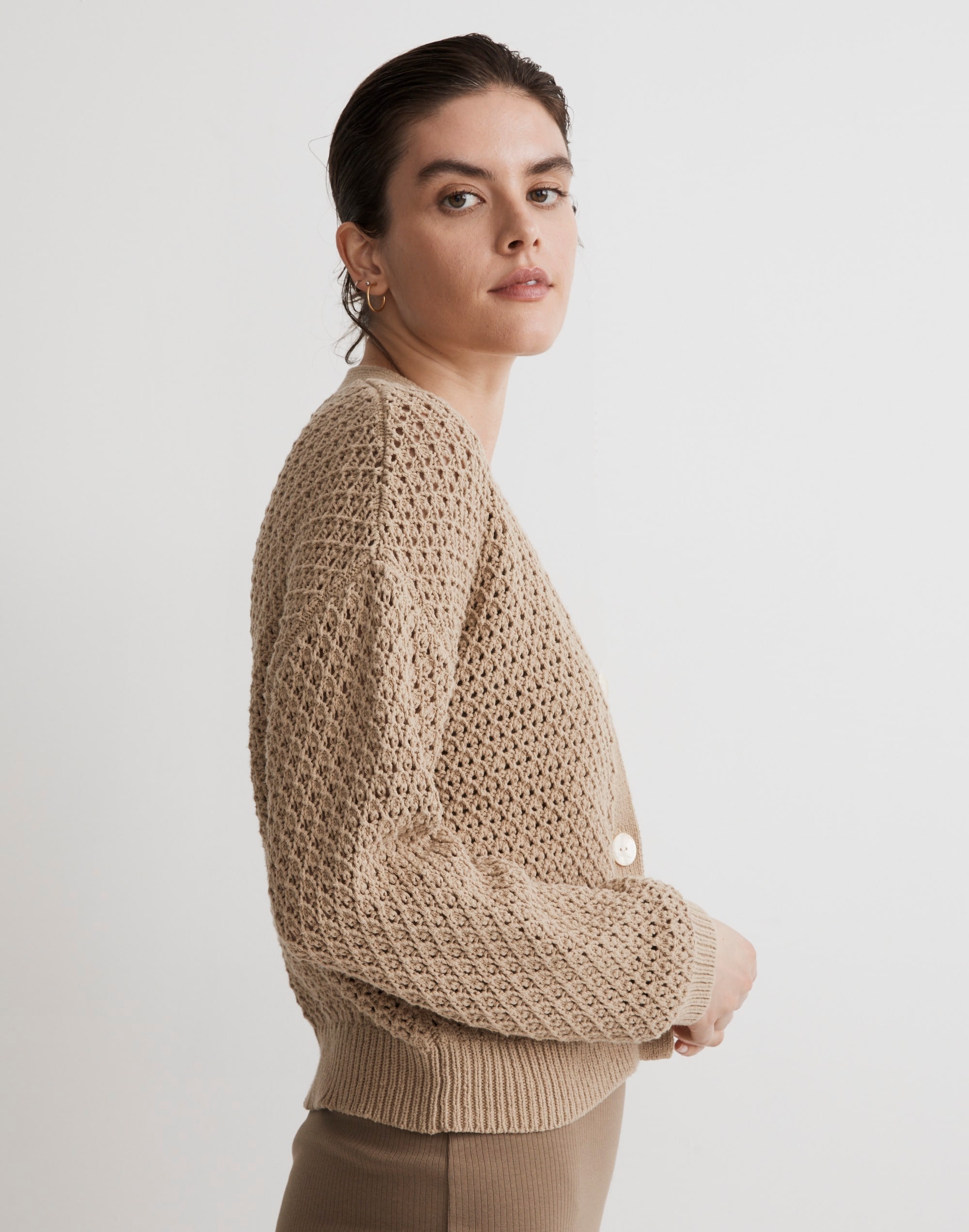 Open-Stitch Crop Cardigan Sweater