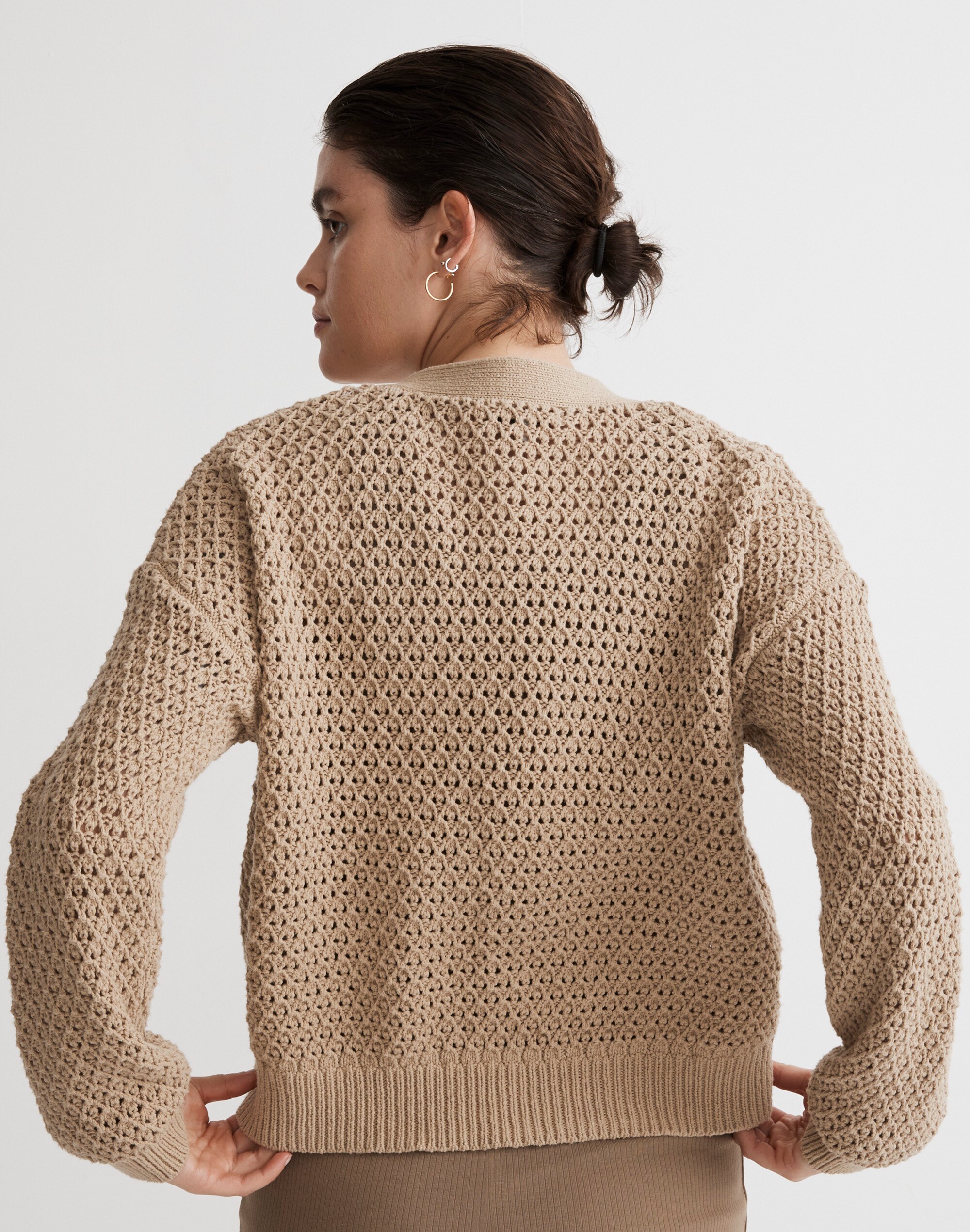 Open-Stitch Crop Cardigan Sweater