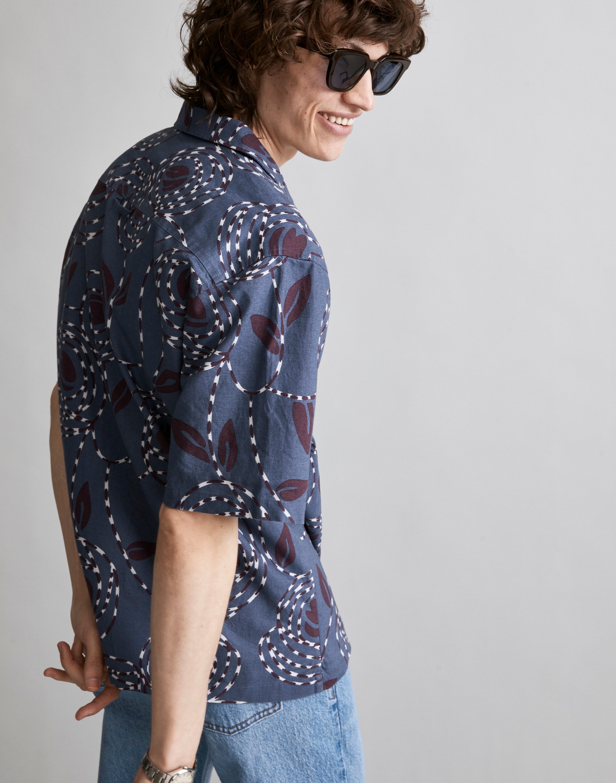 Hemp-Cotton Blend Boxy Short-Sleeve Shirt
