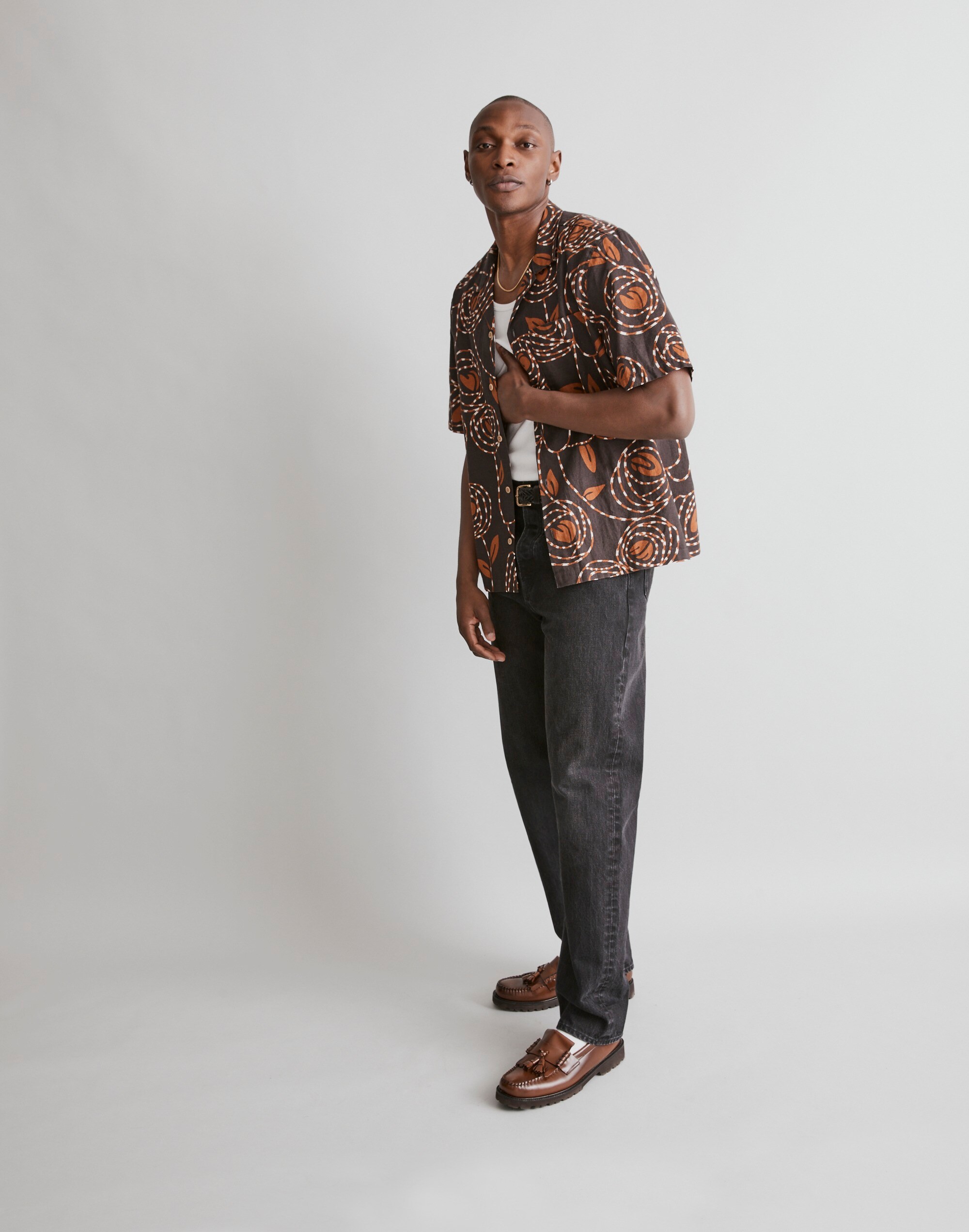 Hemp-Cotton Blend Boxy Short-Sleeve Shirt