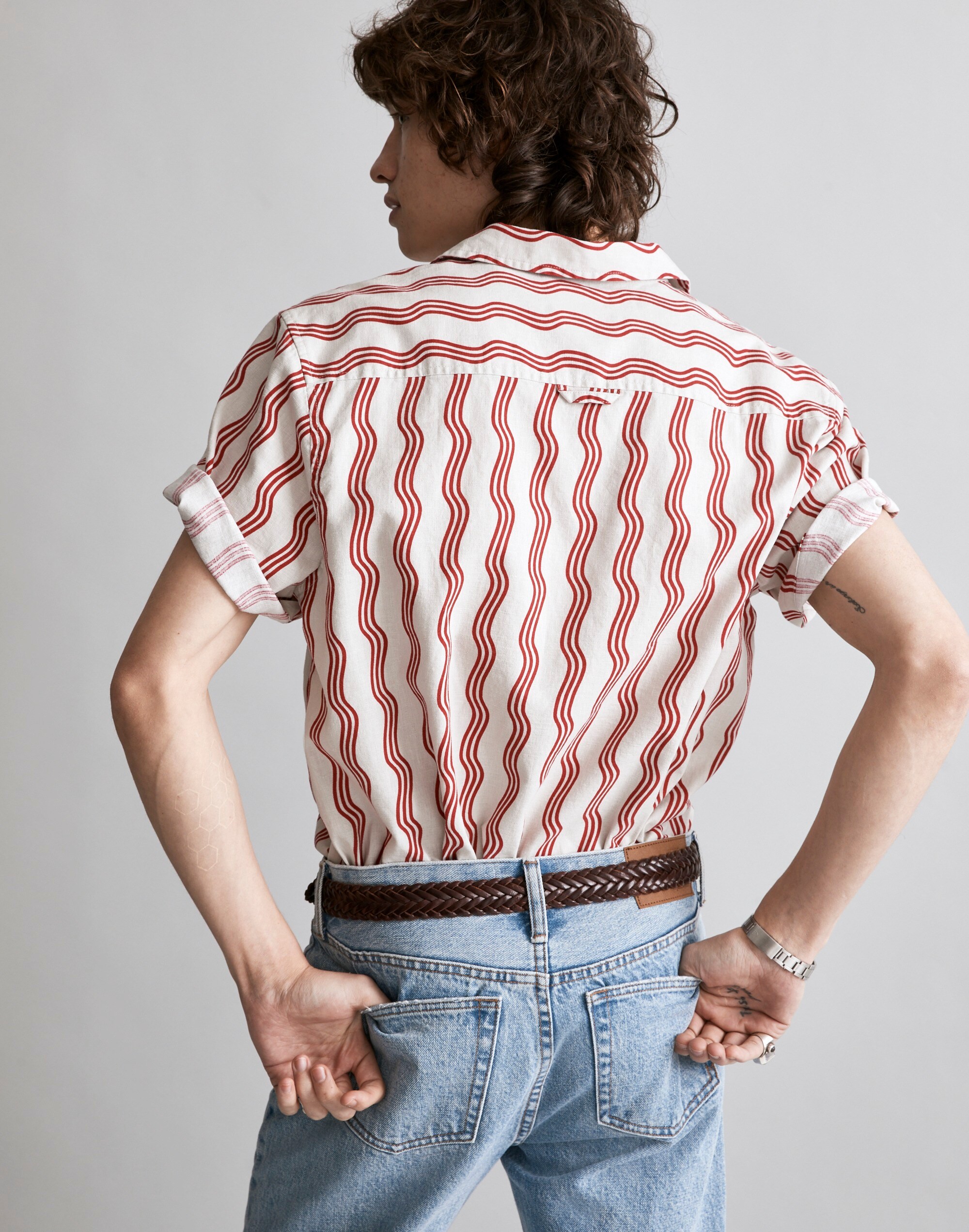 Hemp-Cotton Blend Easy Short-Sleeve Shirt in Wave