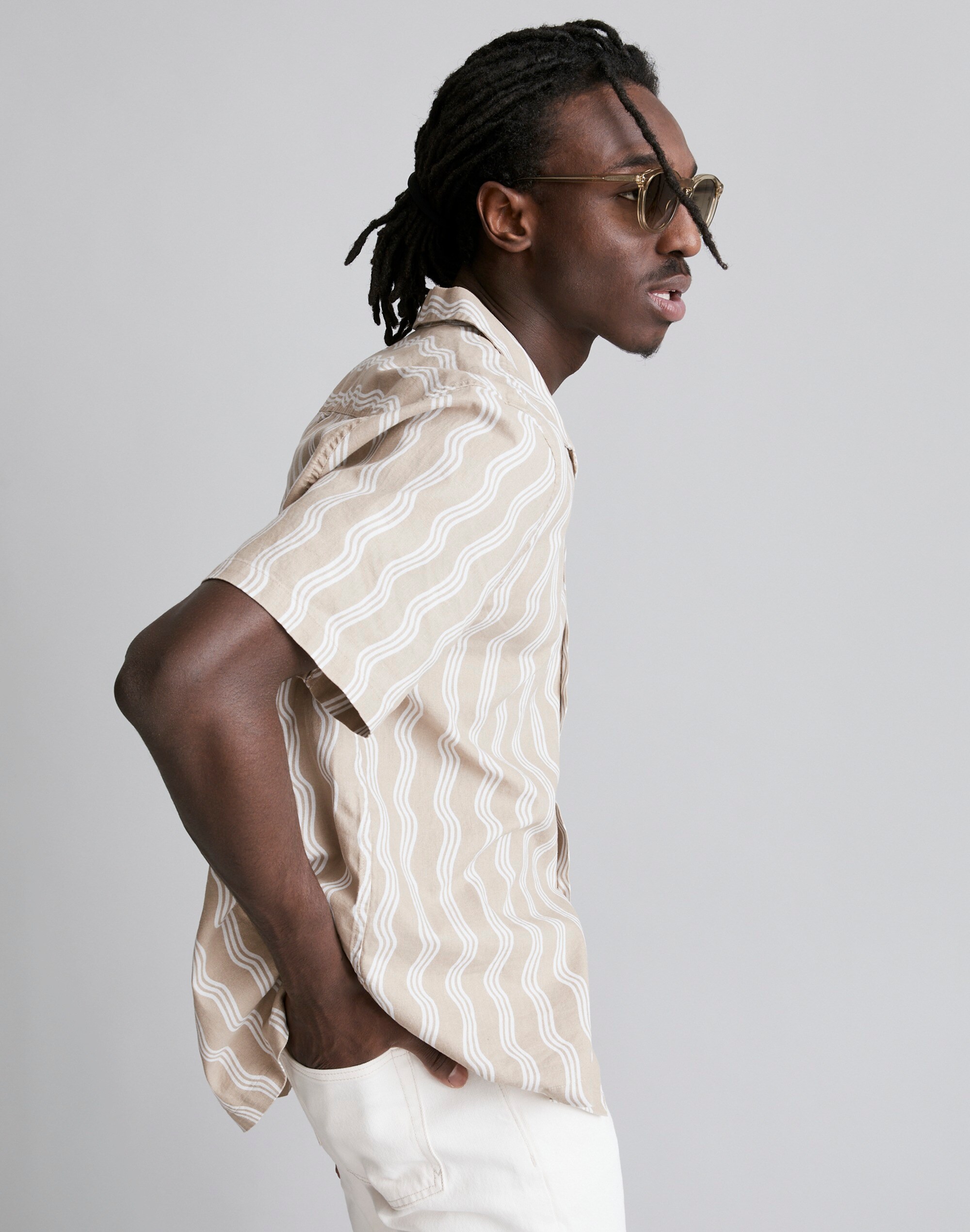 Hemp-Cotton Blend Easy Short-Sleeve Shirt in Wave