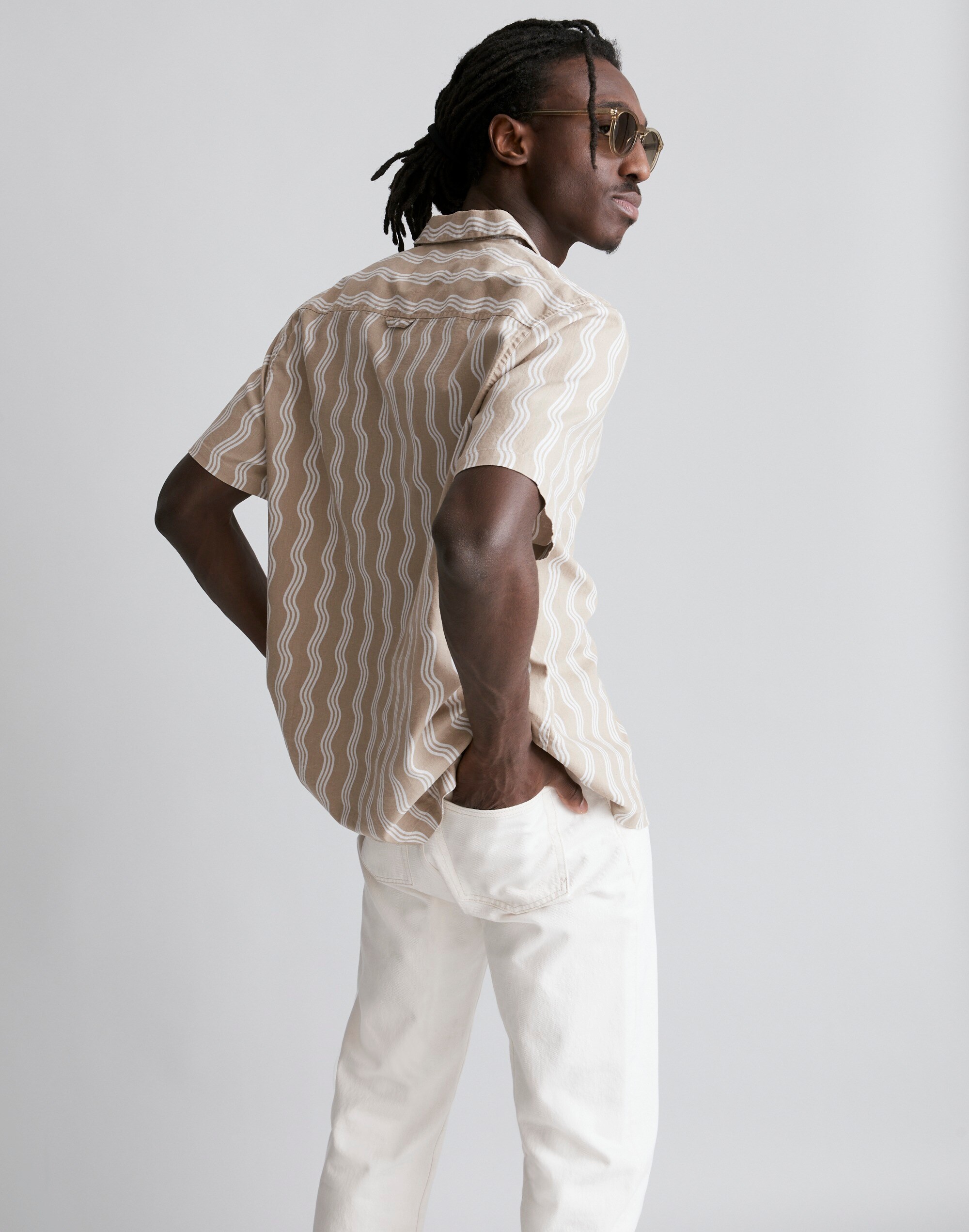 Hemp-Cotton Blend Easy Short-Sleeve Shirt in Wave