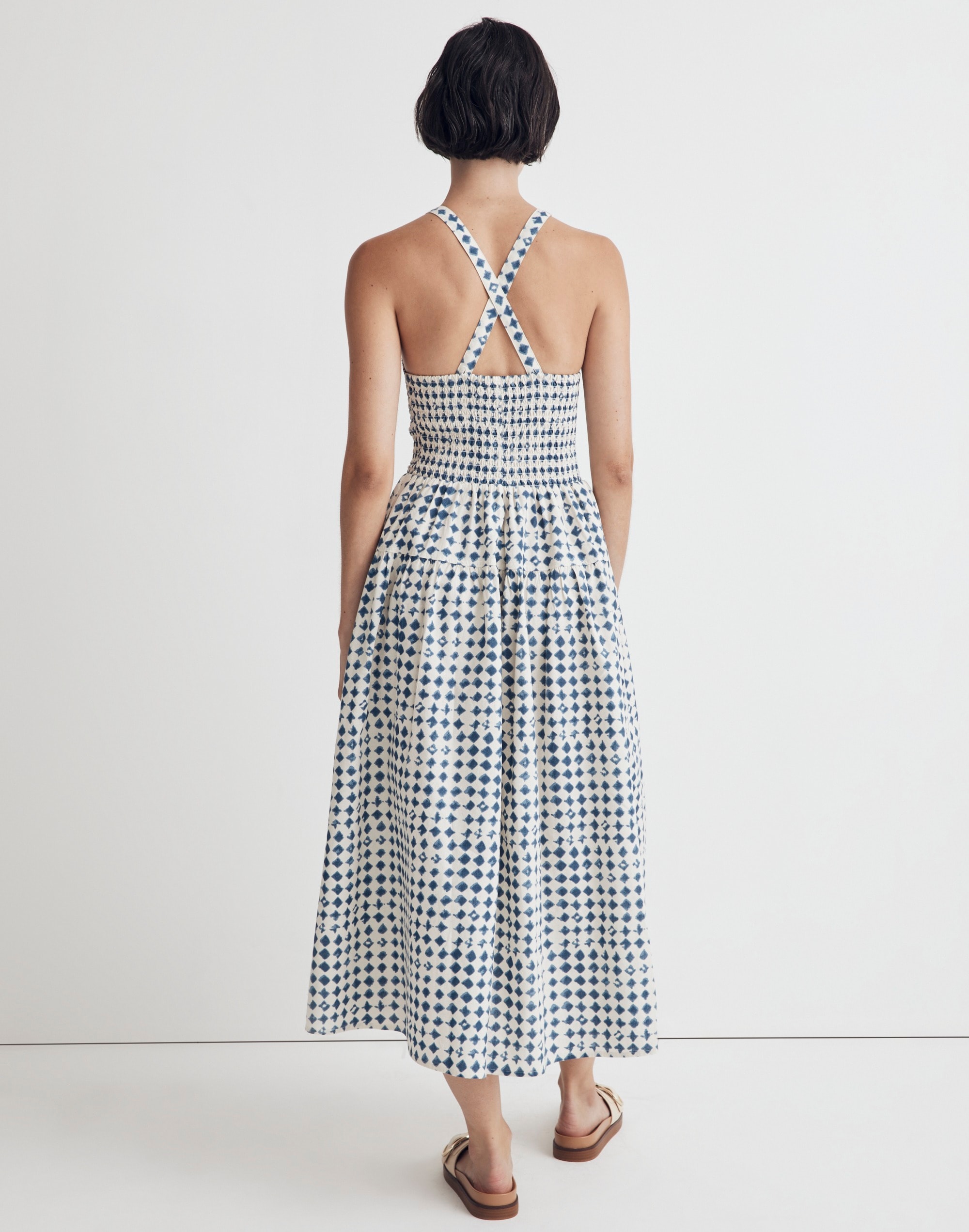 Petite Halter Tiered Midi Dress in Shibori Print