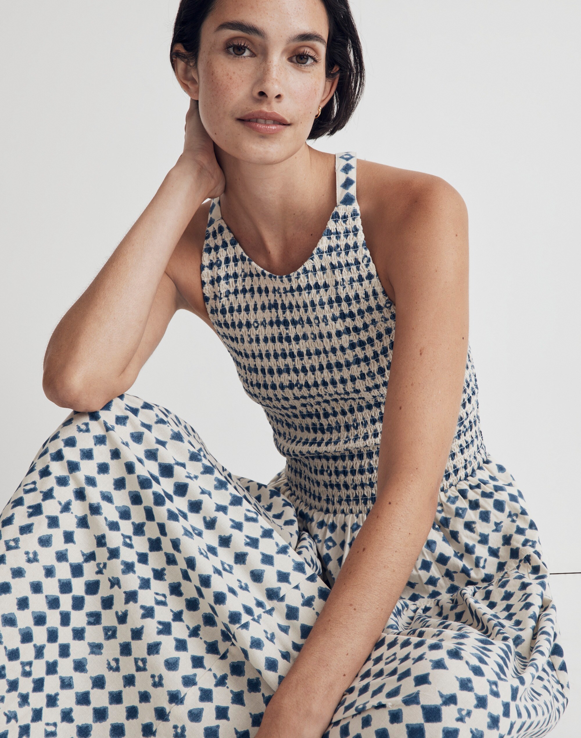 Petite Halter Tiered Midi Dress in Shibori Print