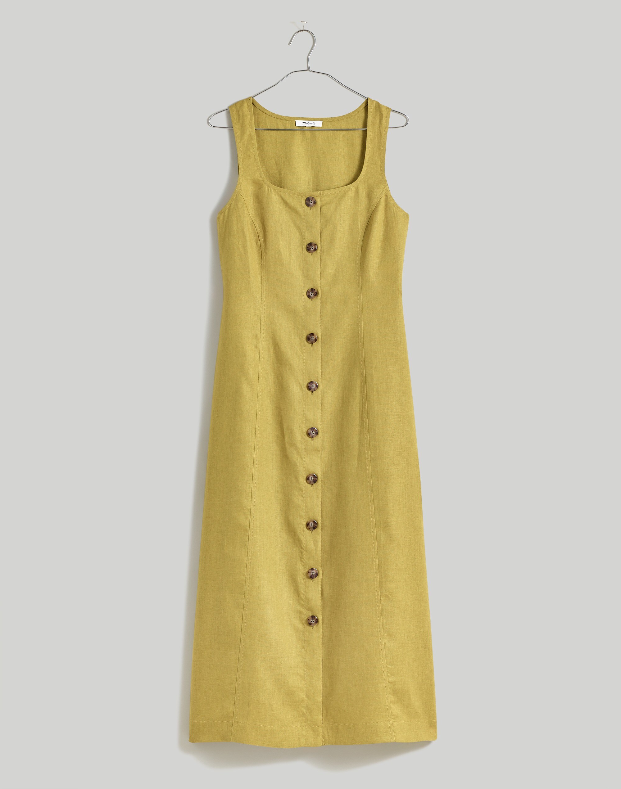 Button-Front Midi Dress in 100% Linen