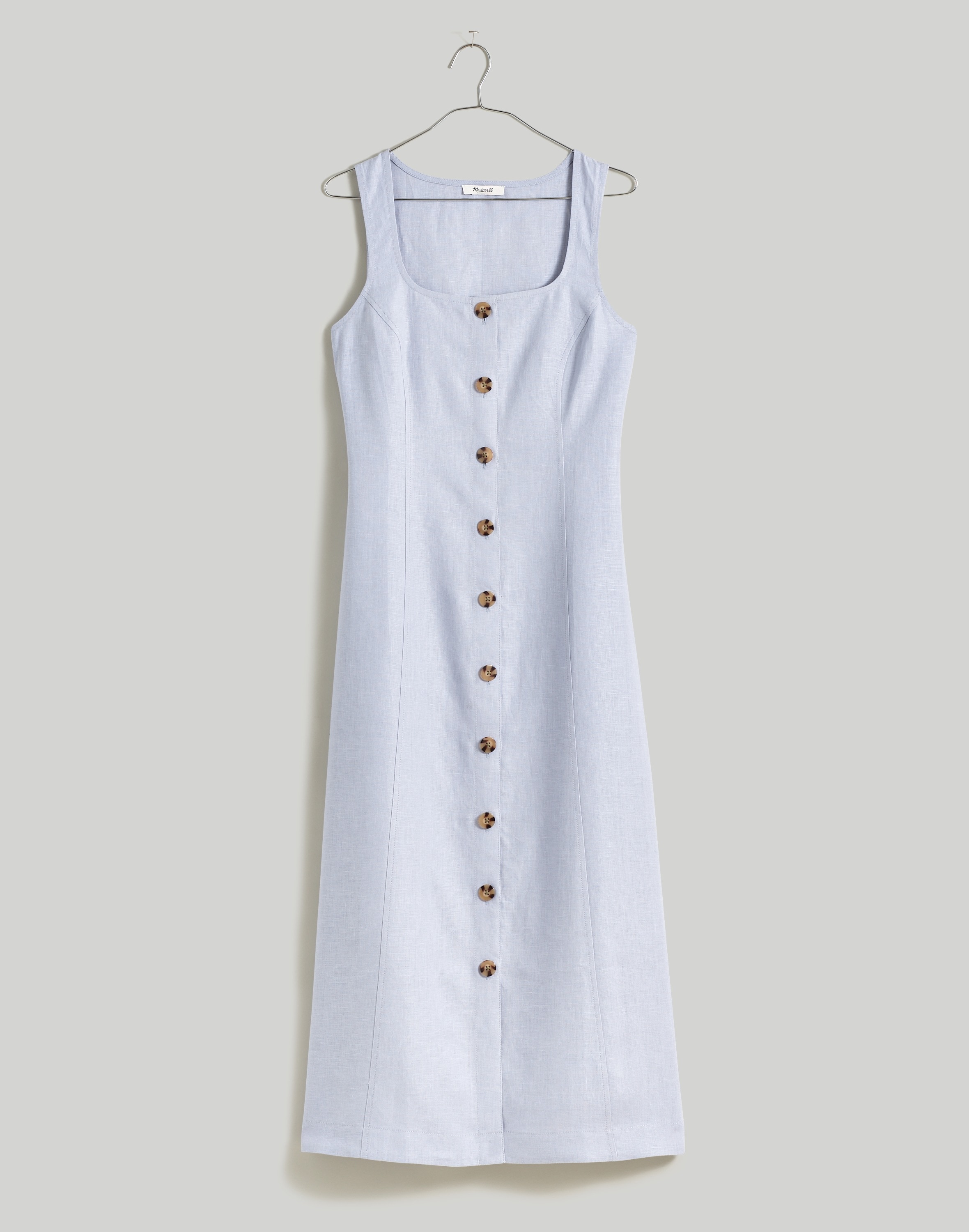 Button-Front Midi Dress in 100% Linen