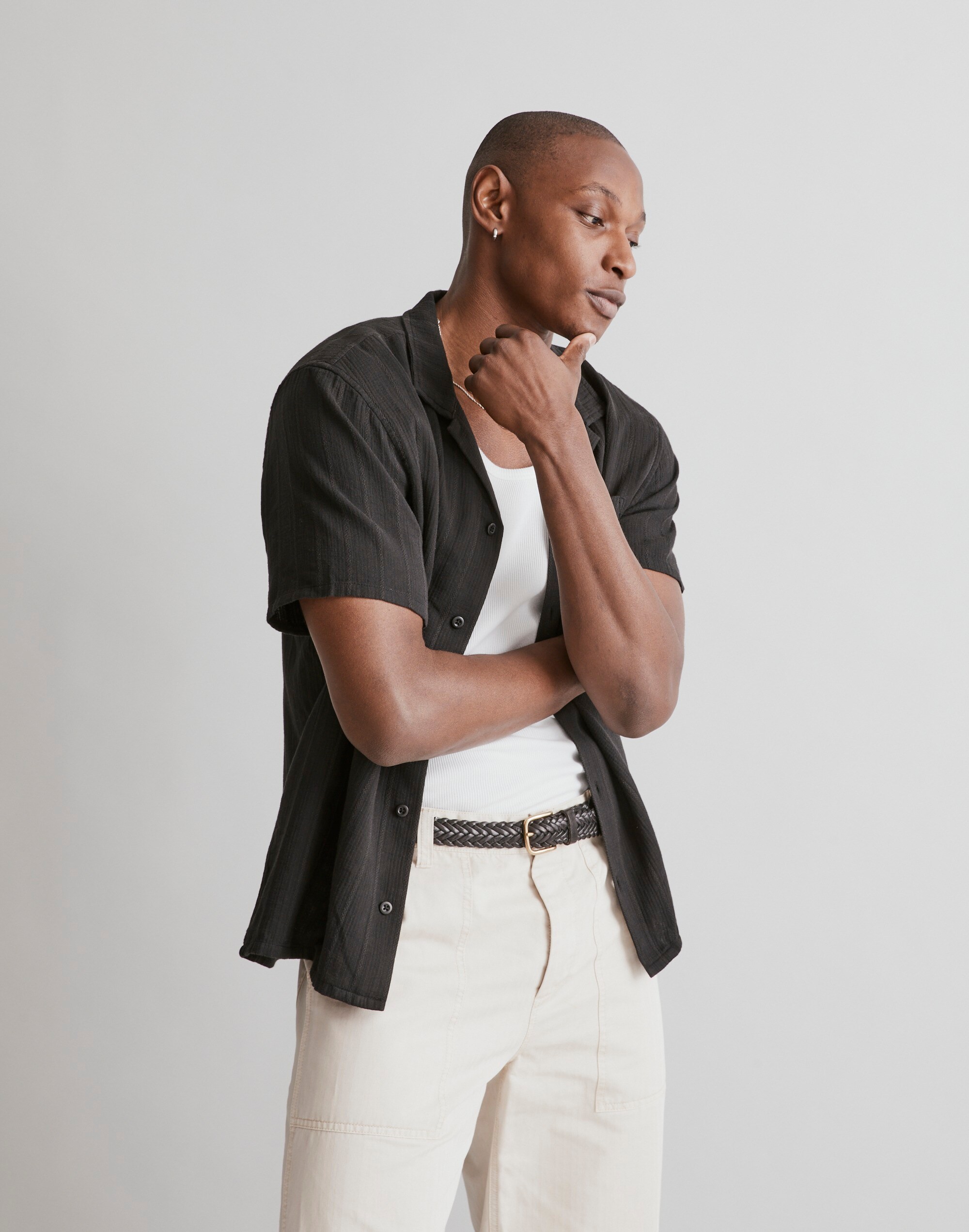 Easy Short-Sleeve Shirt in Textural Stripe